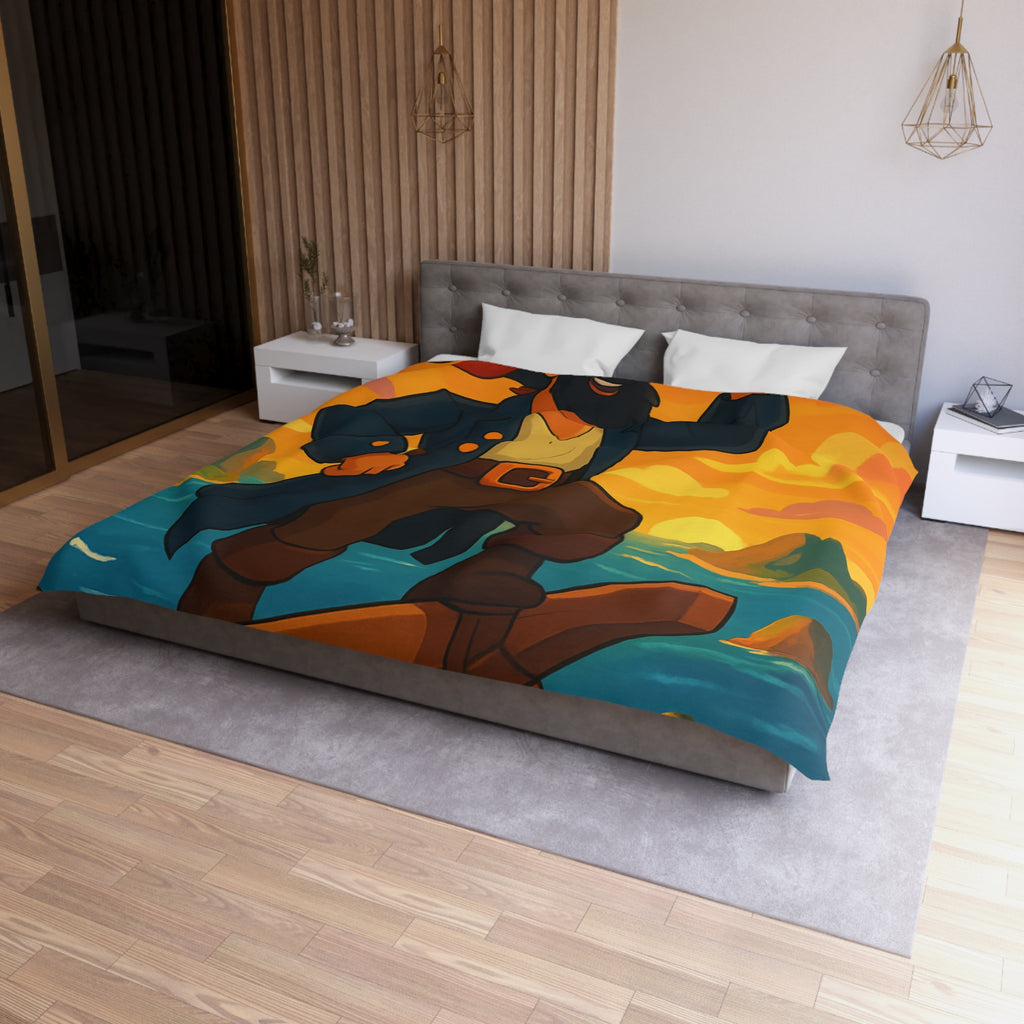 Housse de couette pirate flamboyant explorant les mers au coucher de soleil épique