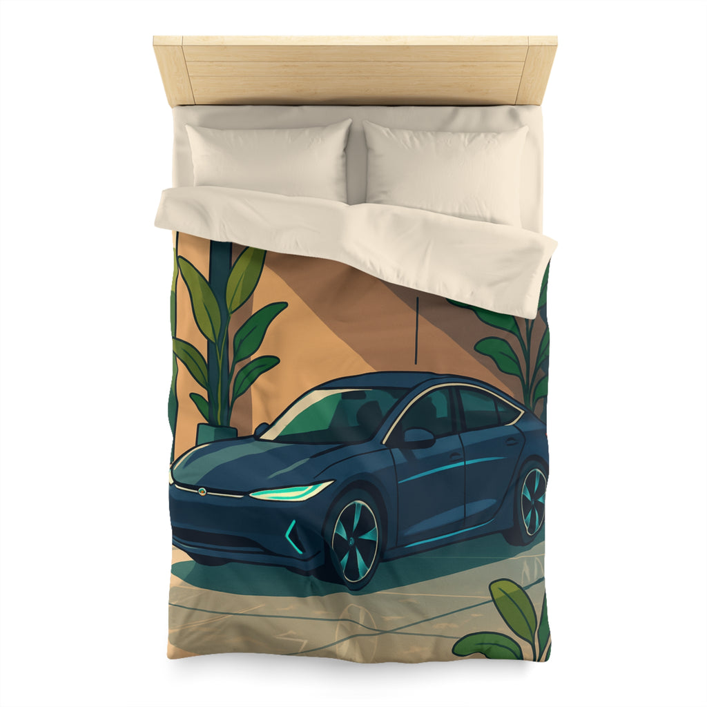 Housse de Couette Moderne avec Voiture et Plantes Vertes pour Design Chic Urbain