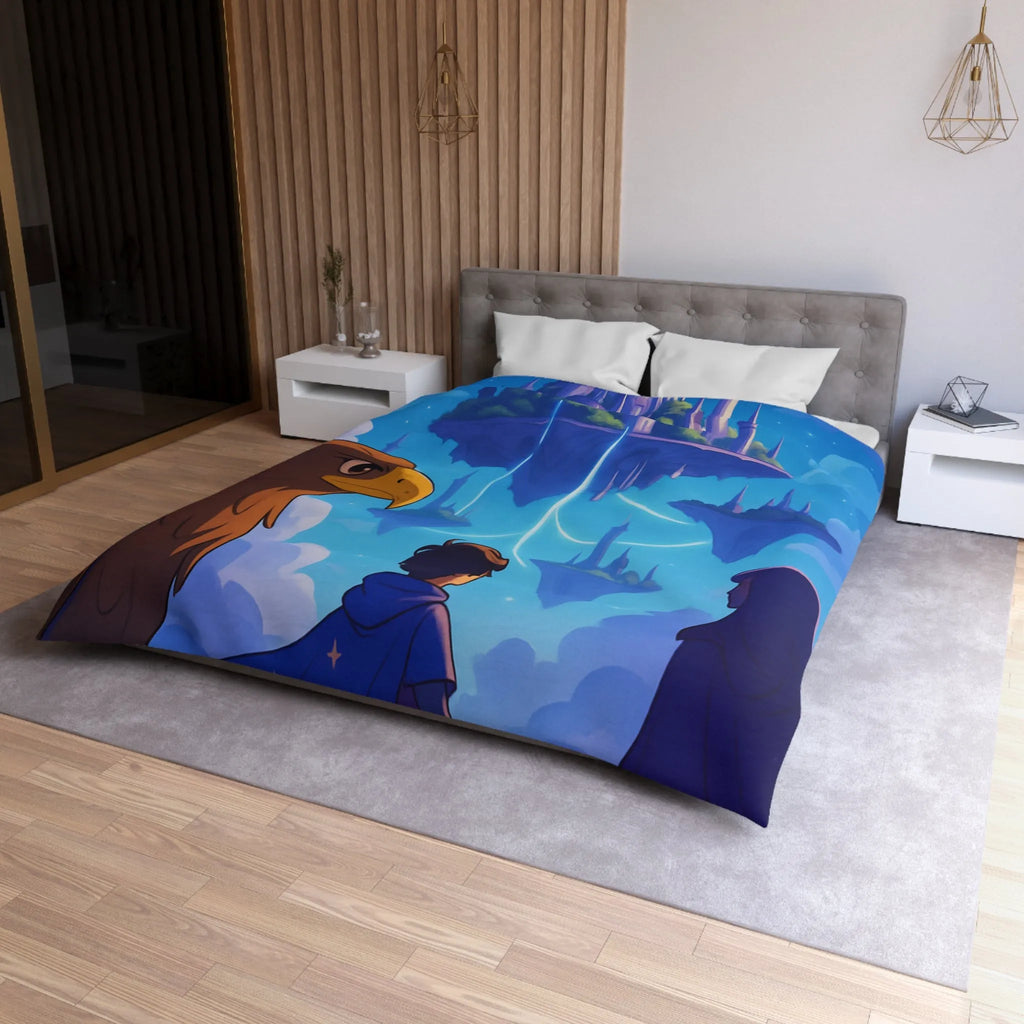 Épopée magique avec château flottant, ciel étoilé et créatures fabuleuses enchante une pièce