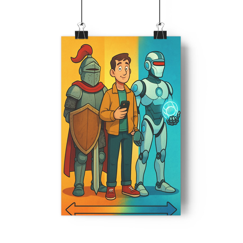 Poster décoratif épique jaune bleu cartoon fantasy chevalier moderne robot dynamique chambre bureau qualité