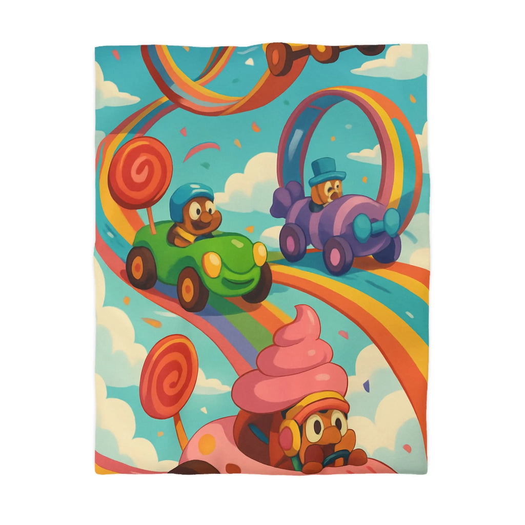 Housse de Couette Arc-en-Ciel avec Voitures Colorées et Animaux Amusants Idéale pour Enfant