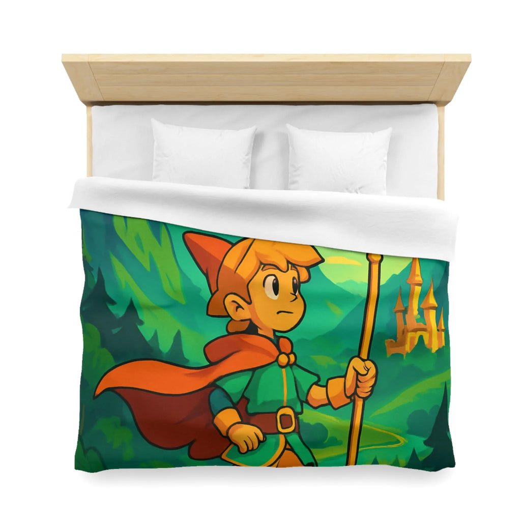 Housse de couette enfant avec illustration magique d'un explorateur et créatures mystiques