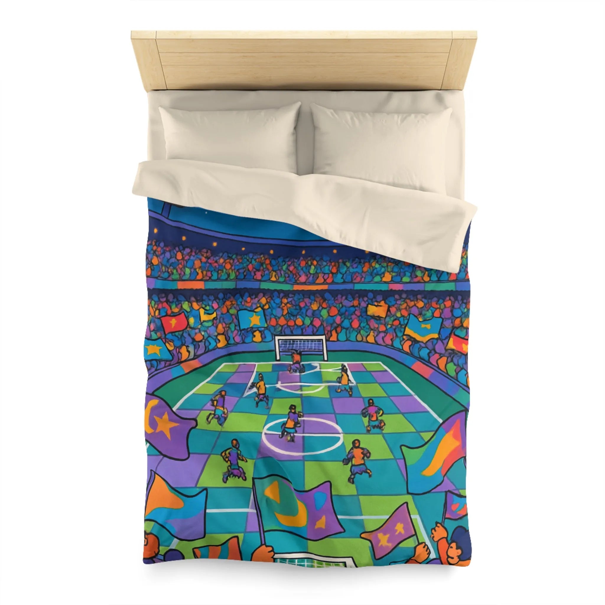 Housse de couette colorée avec motif de stade de football sous ciel étoilé