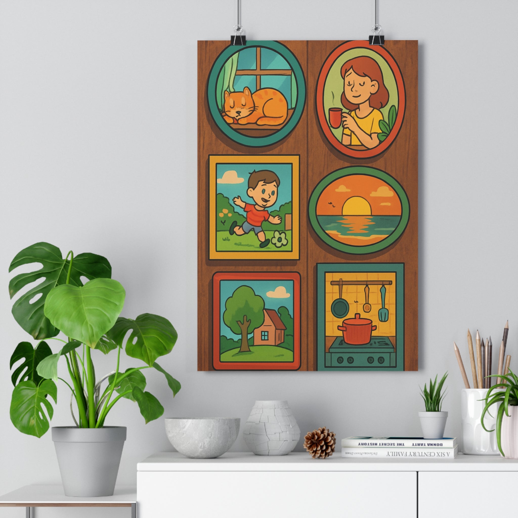 Poster décoratif cartoon chaleureux orange joyeux chambre salon maison enfant art vivant moderne qualité