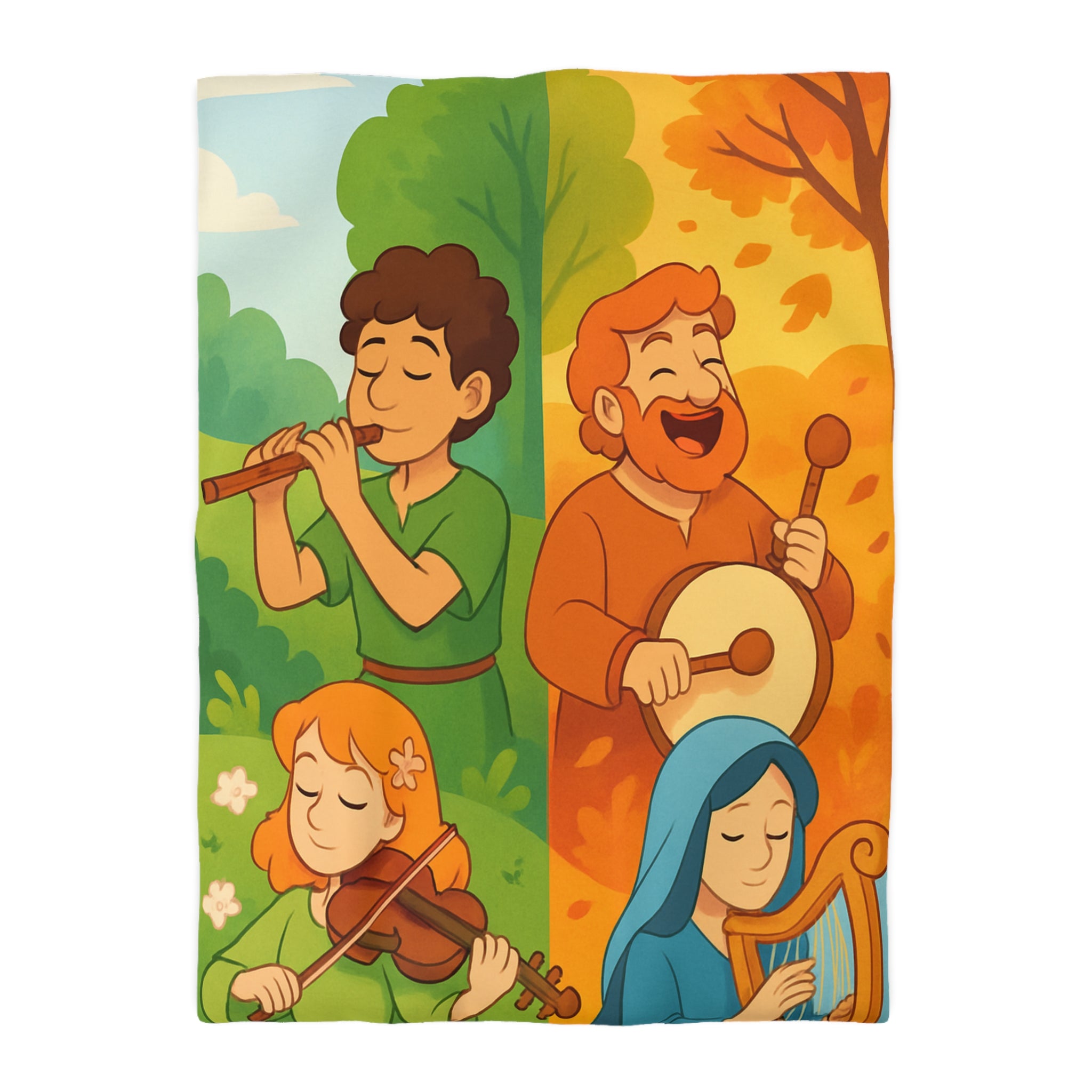 Housse de Couette Musique des Quatre Saisons Harpe Violon Tambour Flûte Enchanteur