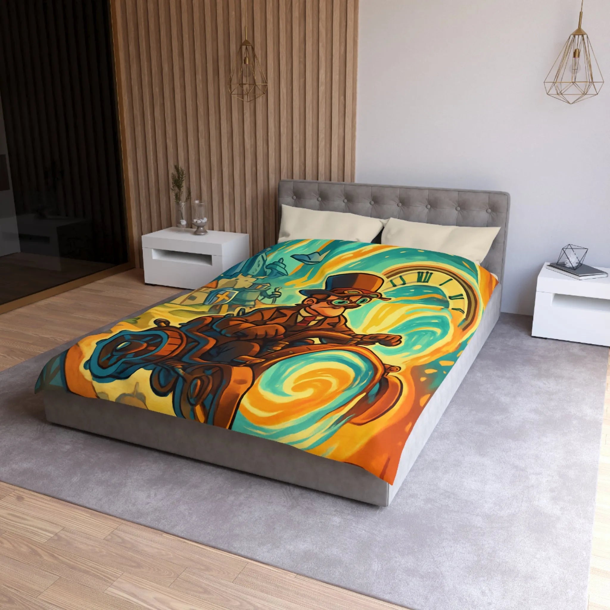 Housse de Couette Fantaisie : Voyageur Temporel en Machine Étrange Tourbillonnant à Travers Époques