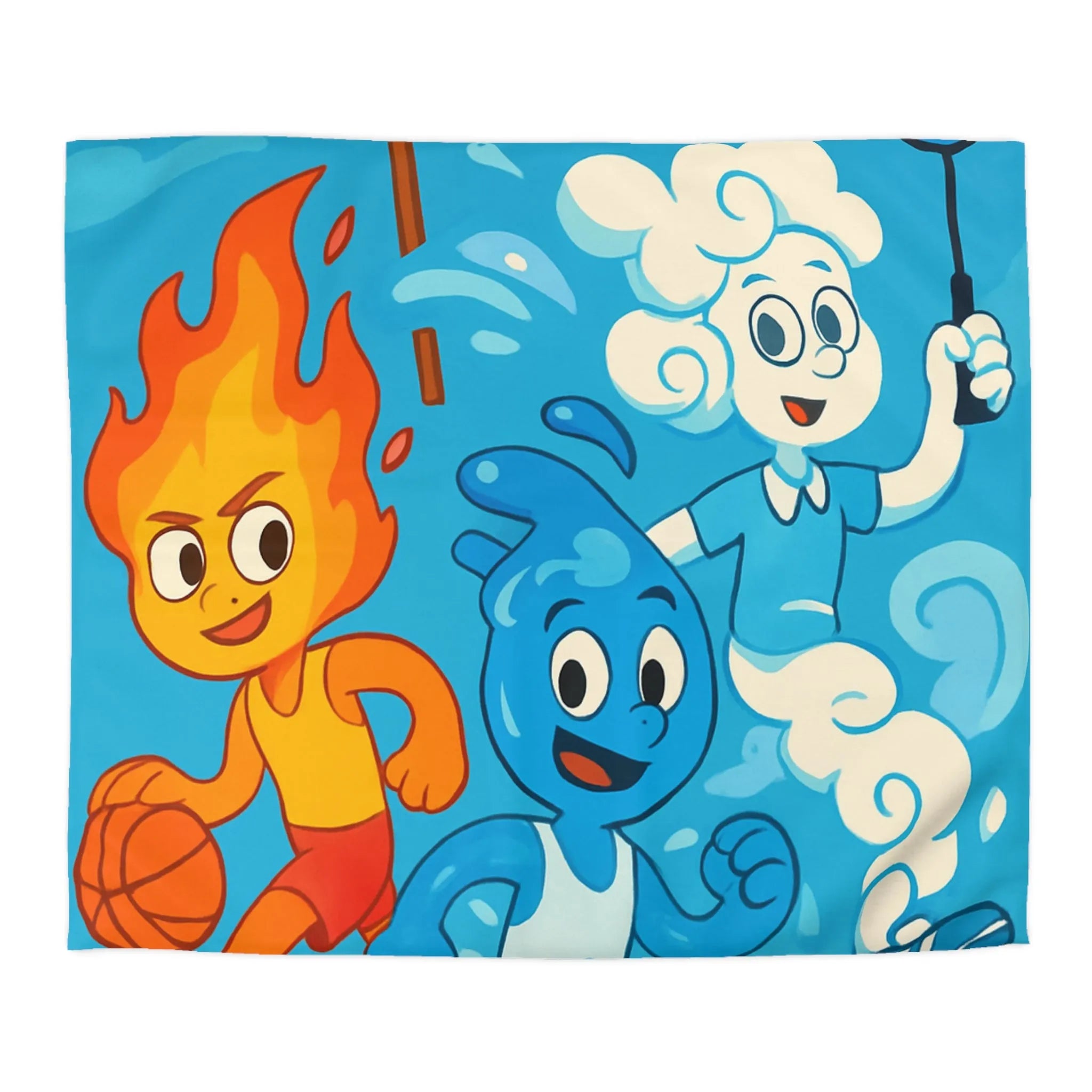 Housse de couette colorée avec motifs d’éléments sportifs et symbole de paix