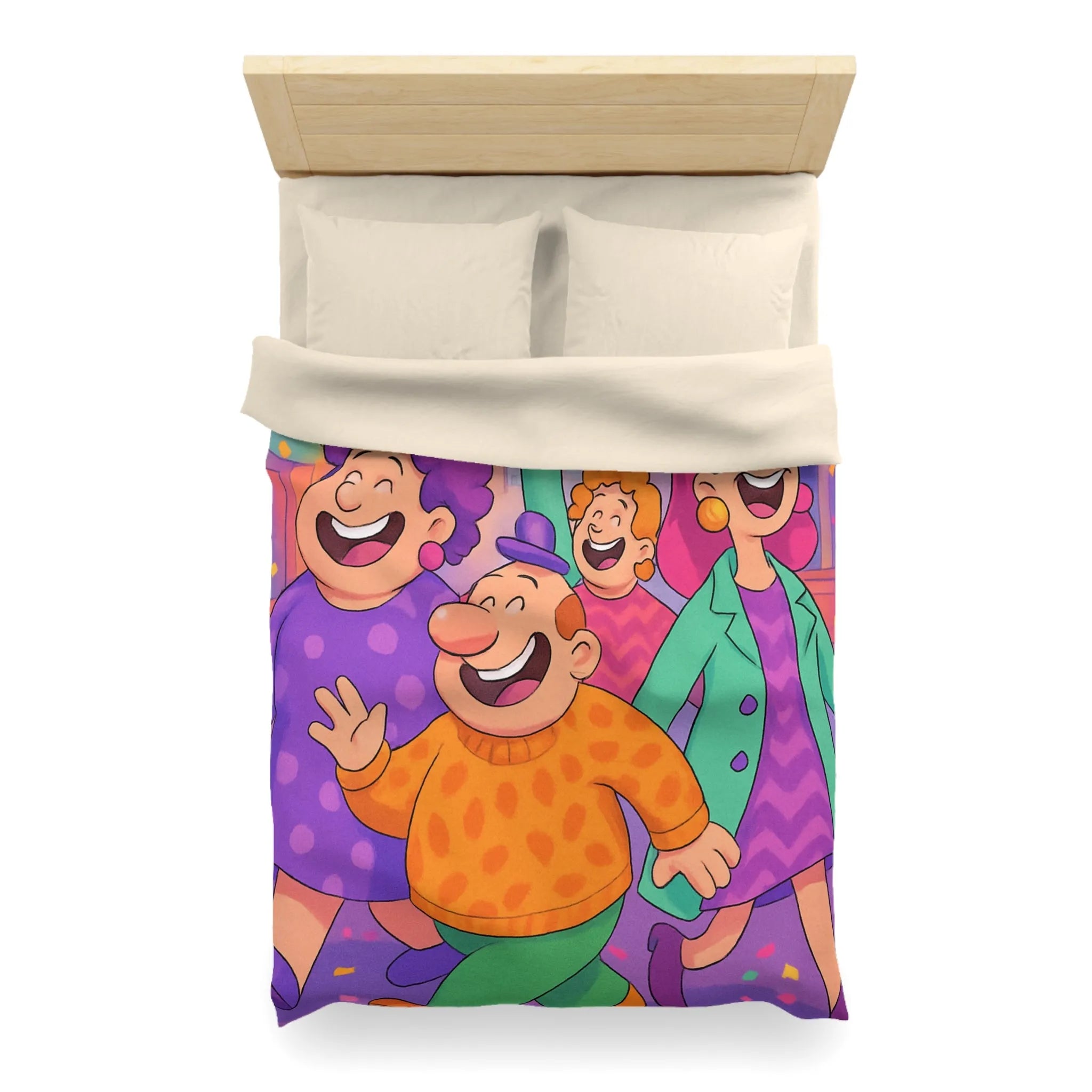 Housse de couette joyeuse avec personnages et ballons pour décoration festive chambre