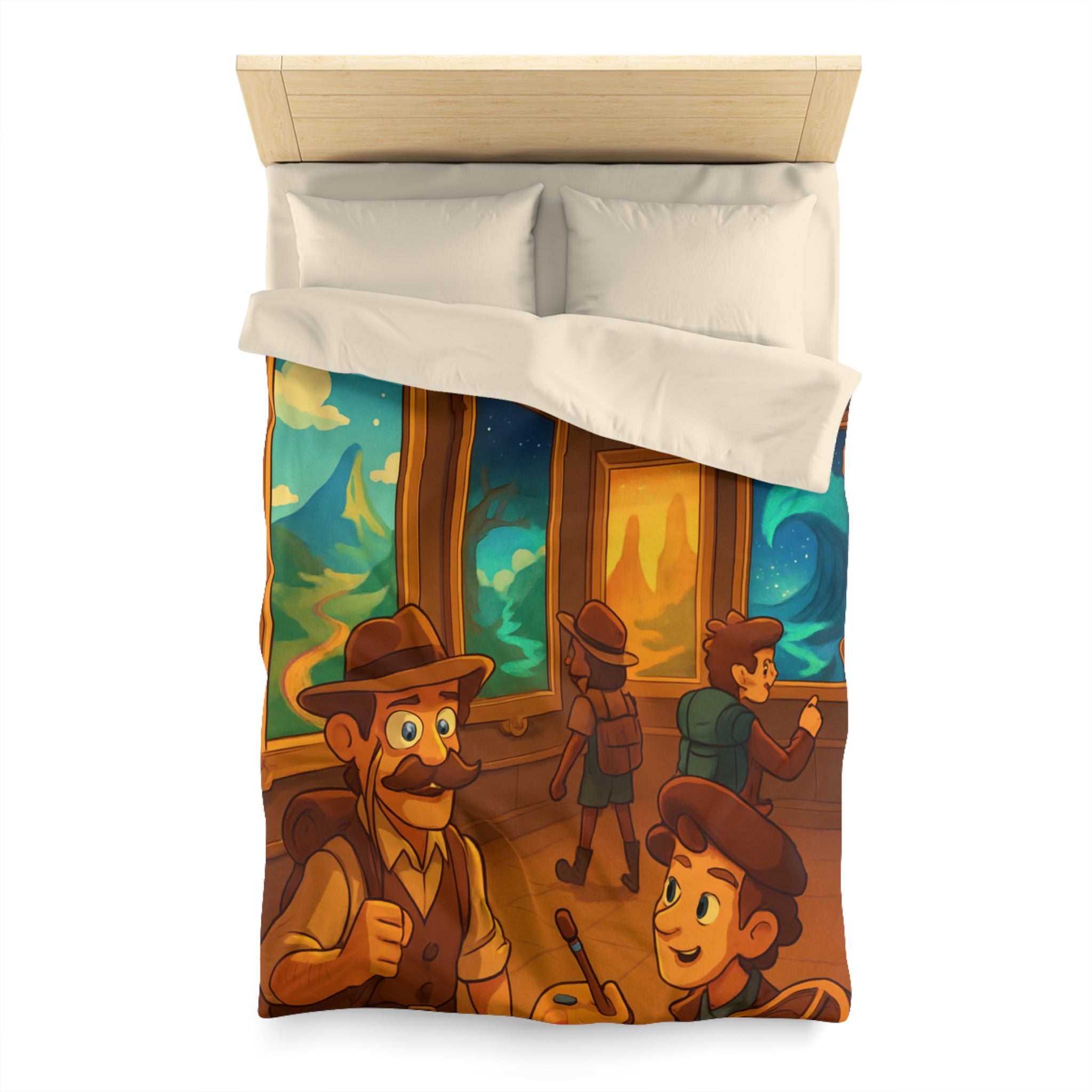 Housse de couette pour enfants avec aventure mystérieuse dans une galerie d'art