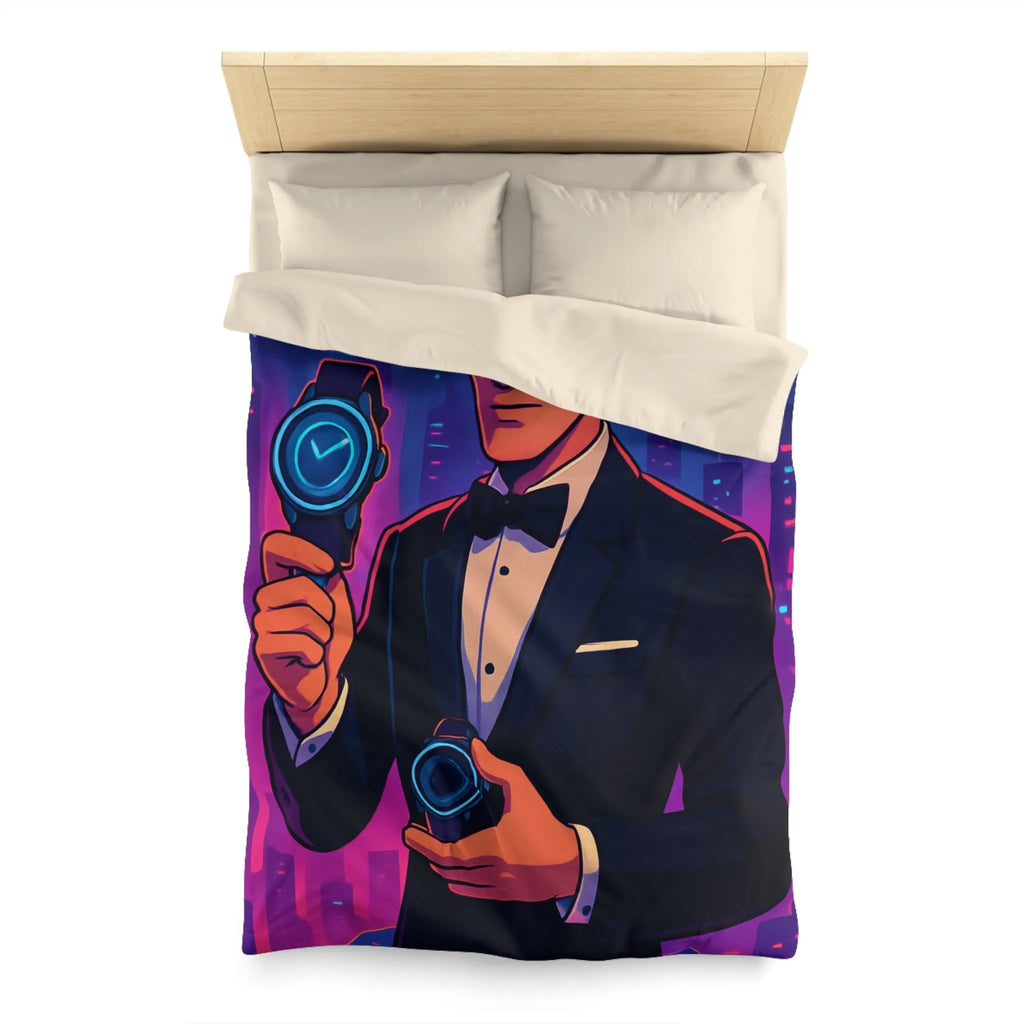 Housse de couette élégante avec illustration moderne et futuriste d'espion mystérieux