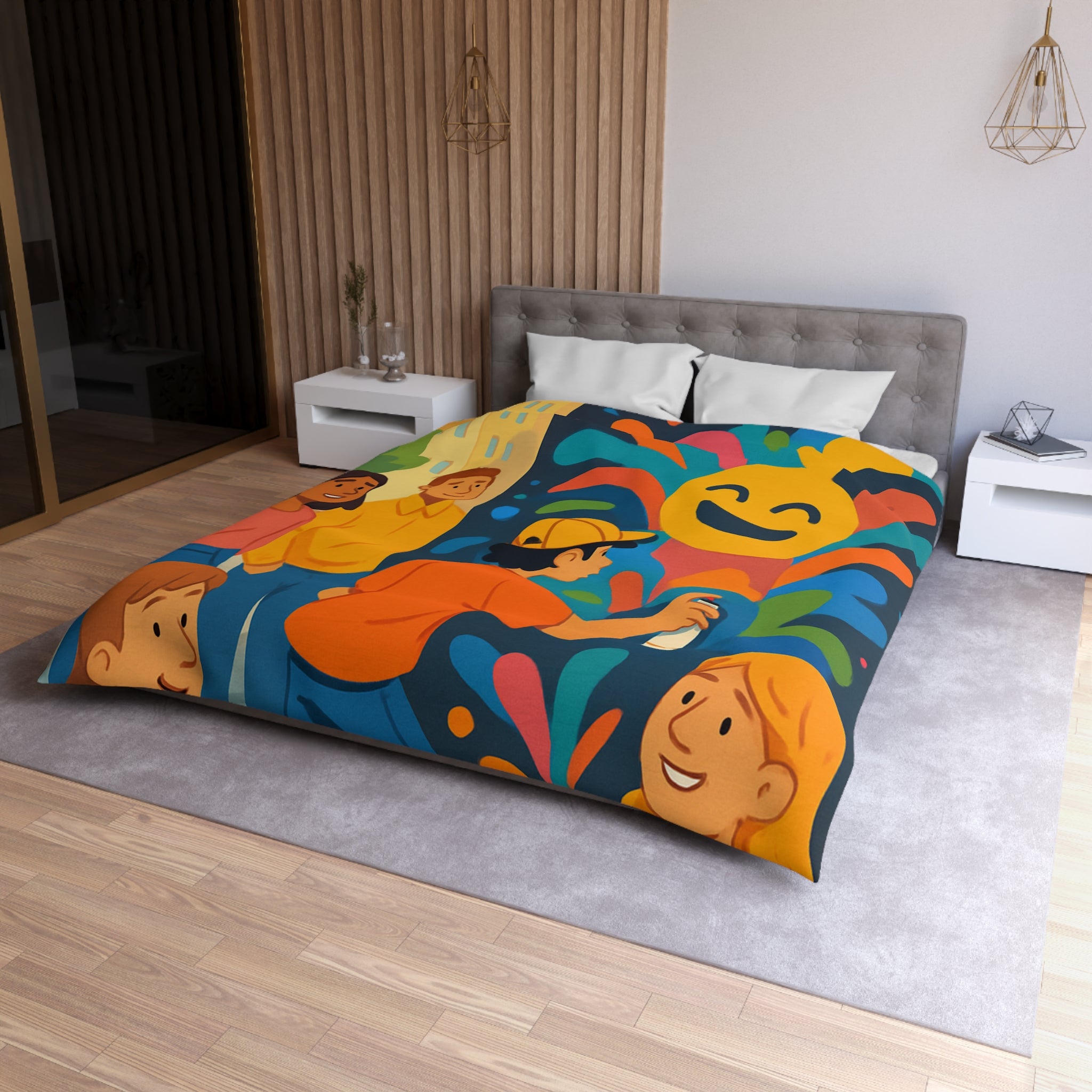 Housse de Couette Microfibre Design Artistique Moderne Décoration Chambre Confort Premium