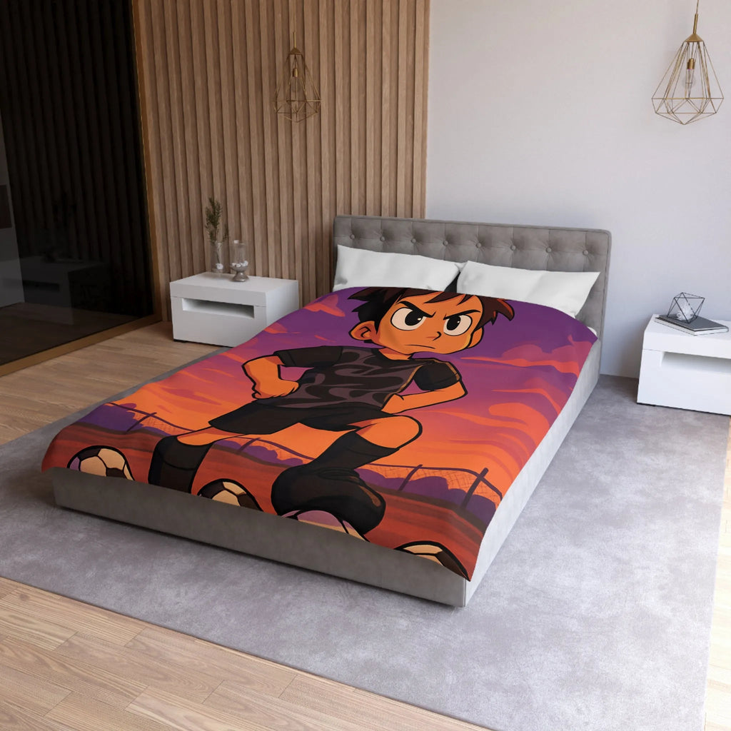 Housse De Couette Enfant Avec Illustration Inspirante Joueur De Football Au Coucher Du Soleil