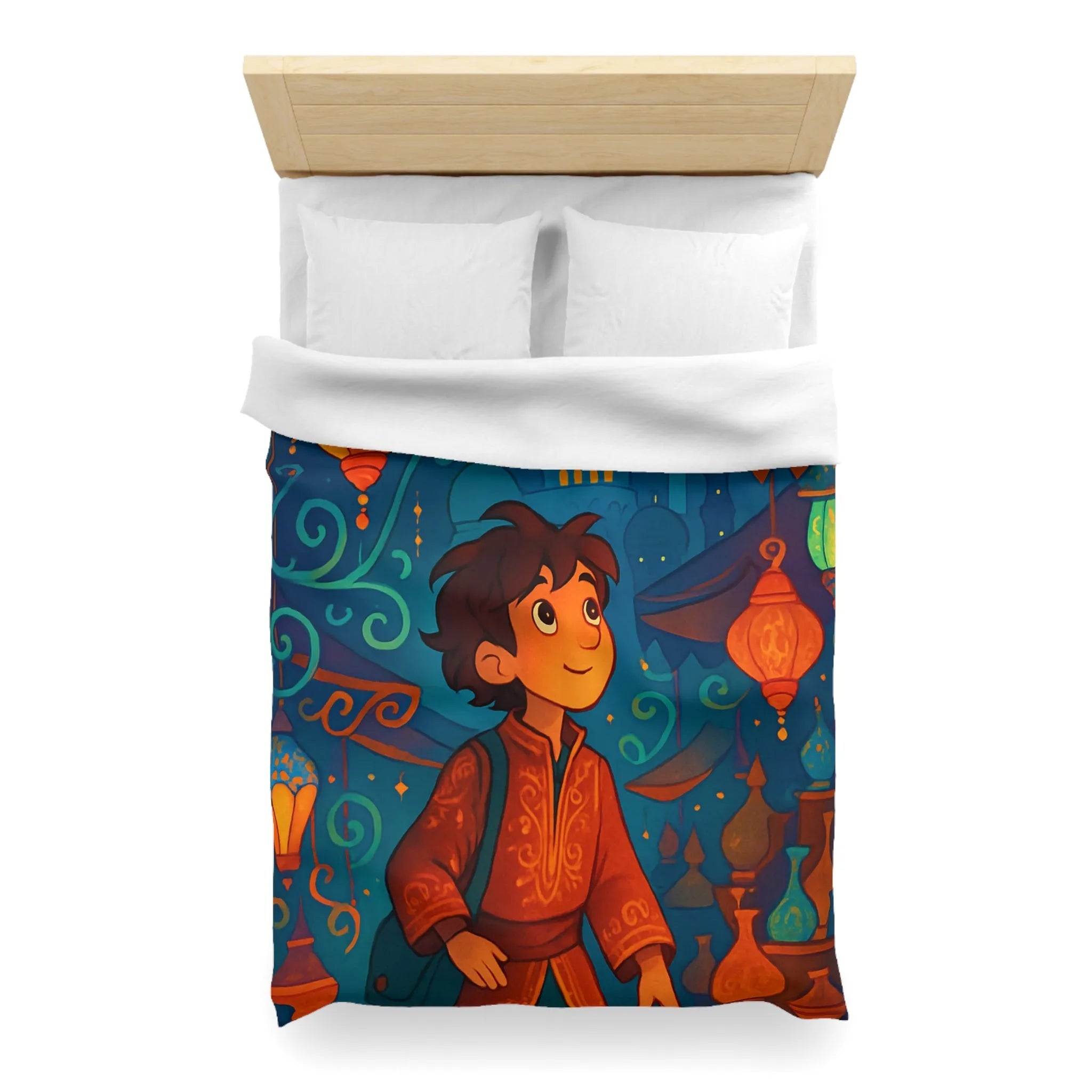 Housse de Couette Enfant : Aventure Nocturne avec Lanternes et Palais Mystiques