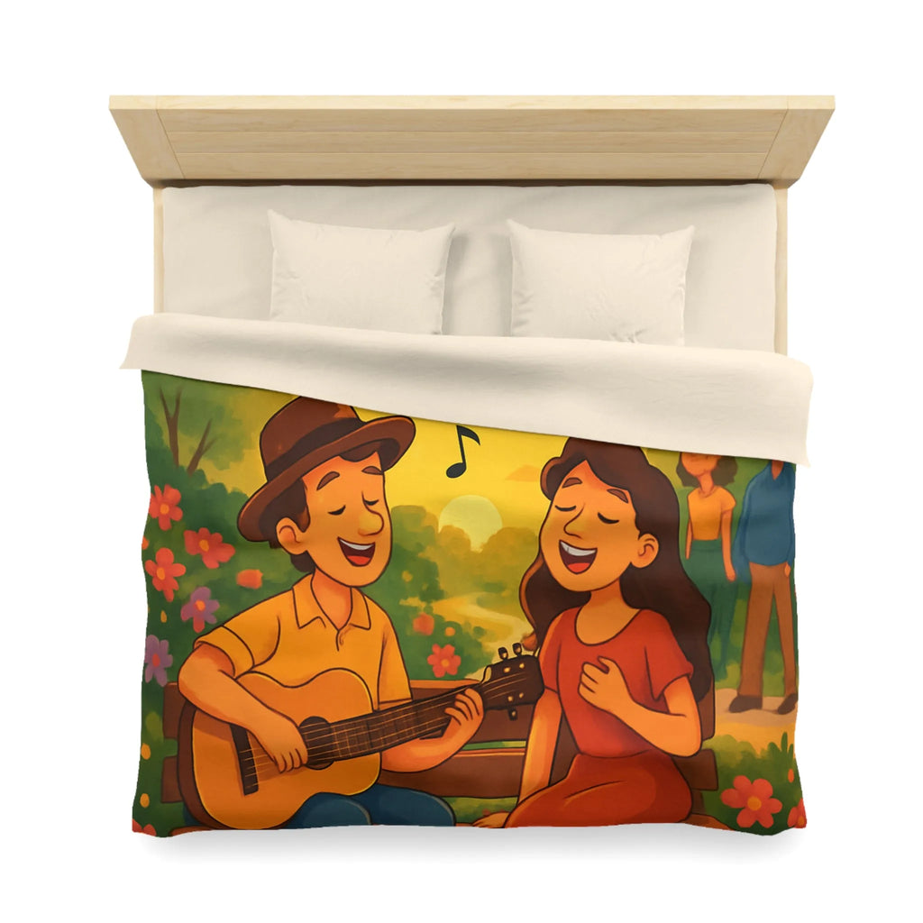 Housse de couette idéale avec illustration douce de couple romantique et coucher de soleil