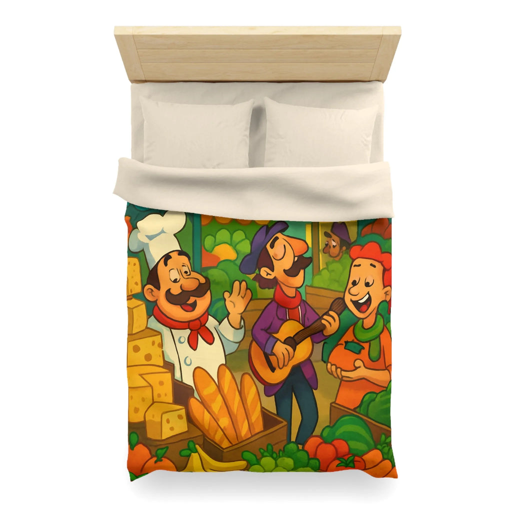 Explorez une Housse de Couette Animée de Marché Vivant Avec Fruits et Musiciens