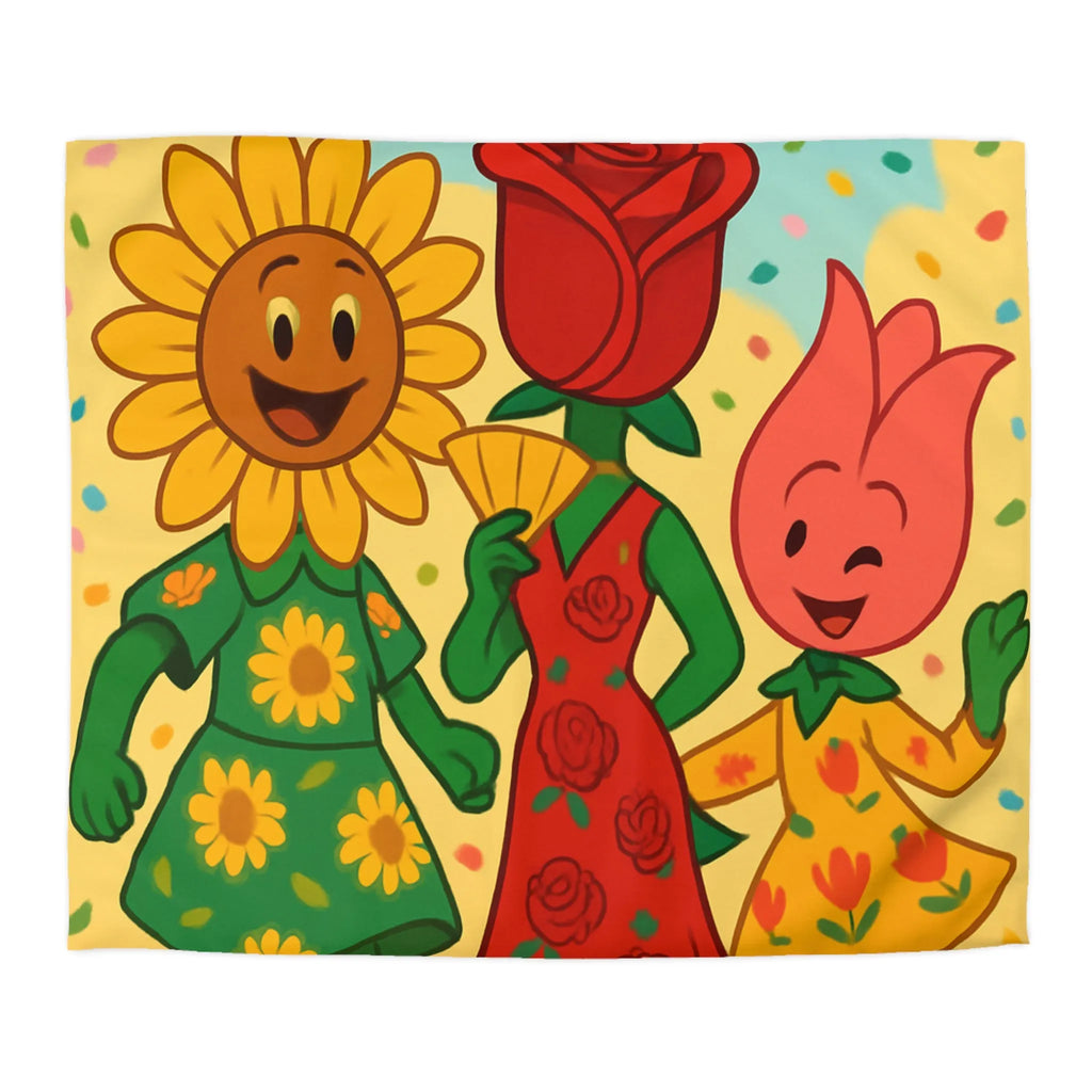 Housse de Couette Fleurie avec Motifs de Portraits Floraux en Style Abstrait Radieux