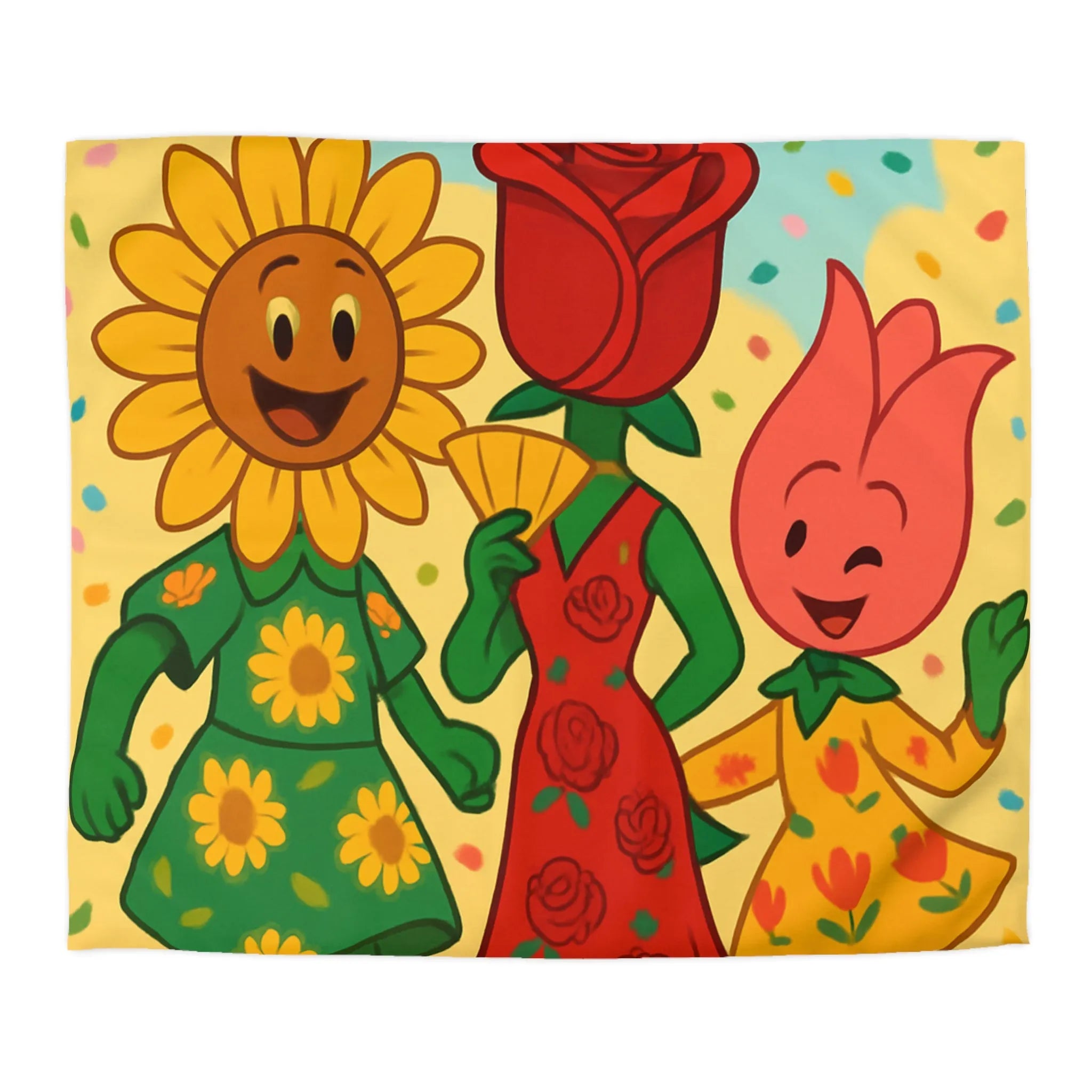 Housse de Couette Fleurie avec Motifs de Portraits Floraux en Style Abstrait Radieux