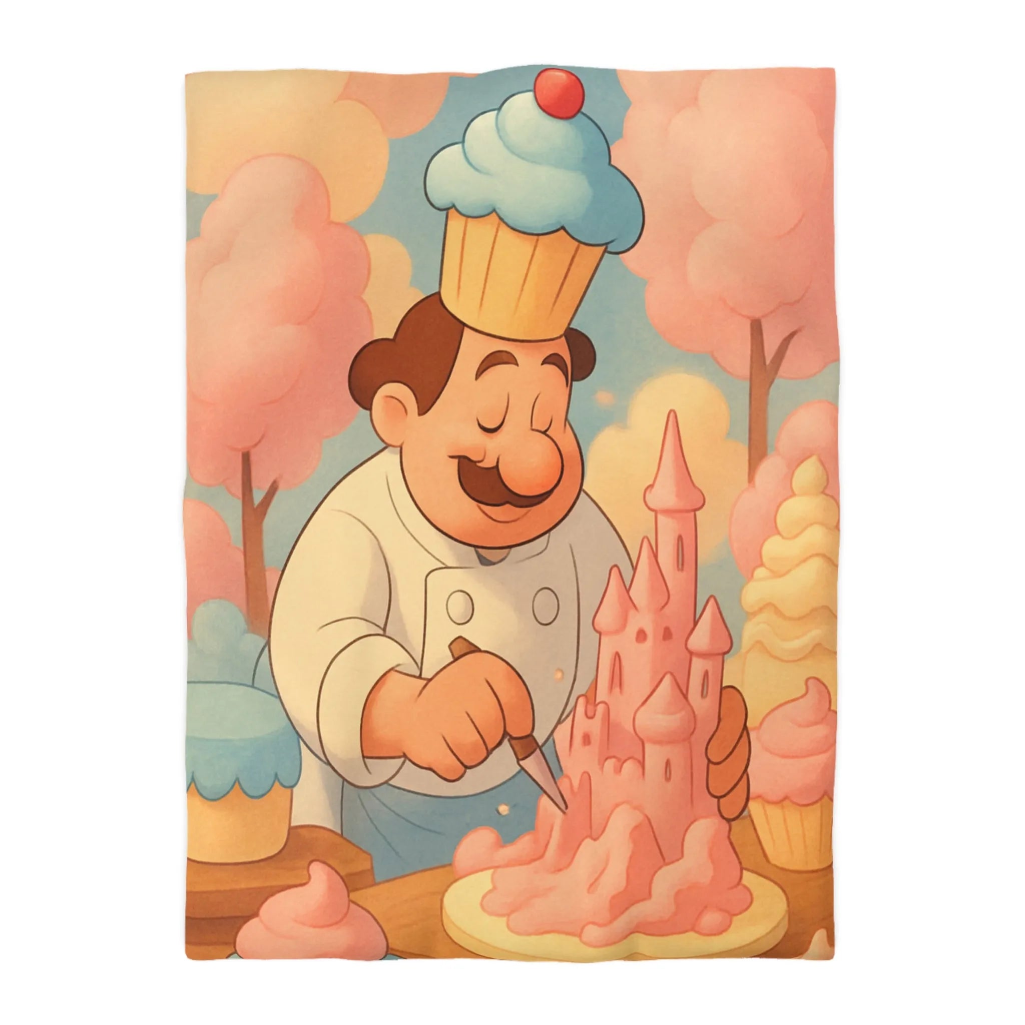 Housse de couette avec pâtissier créatif et château en crème pâtissière colorée