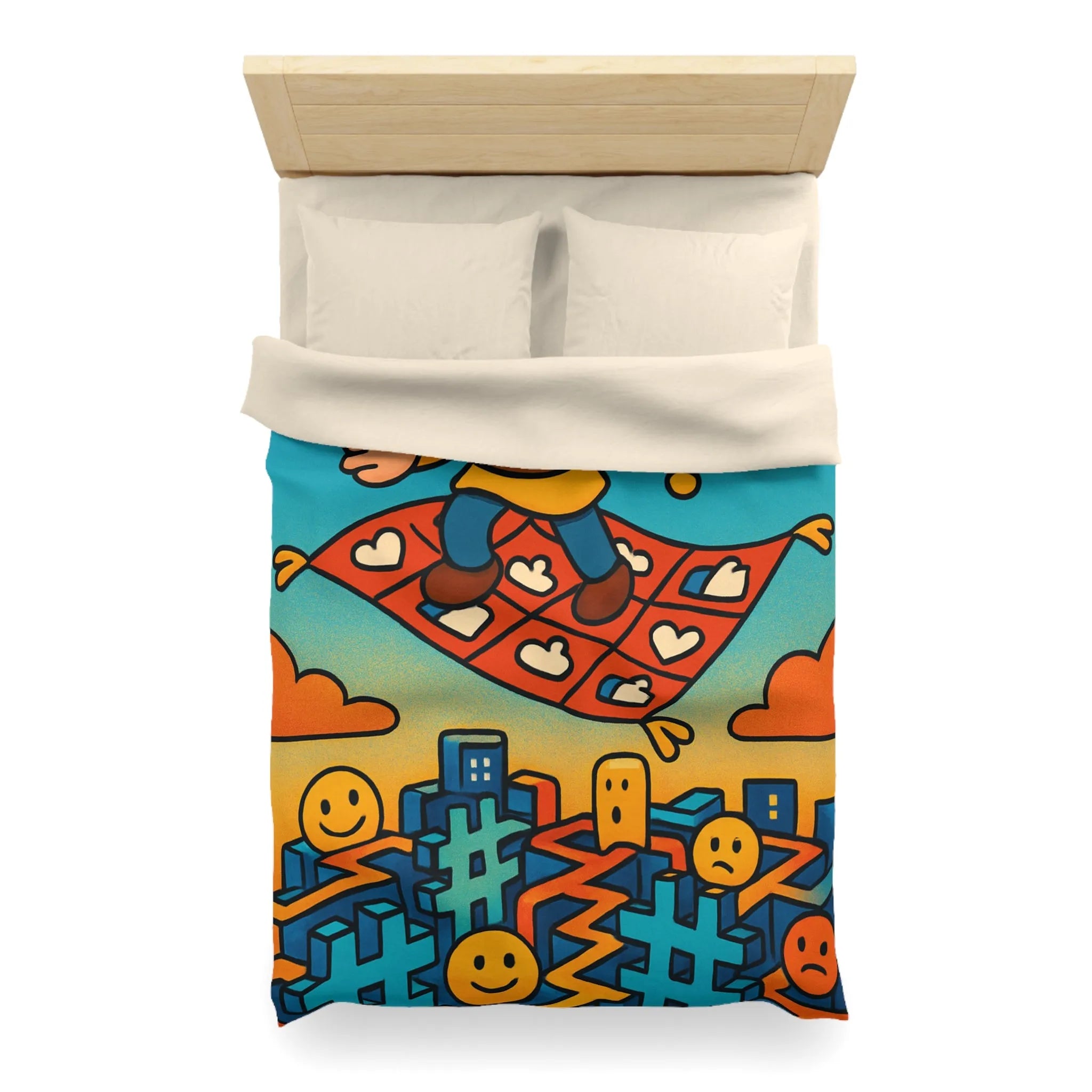 Housse de couette colorée avec un personnage sur un tapis volant magique