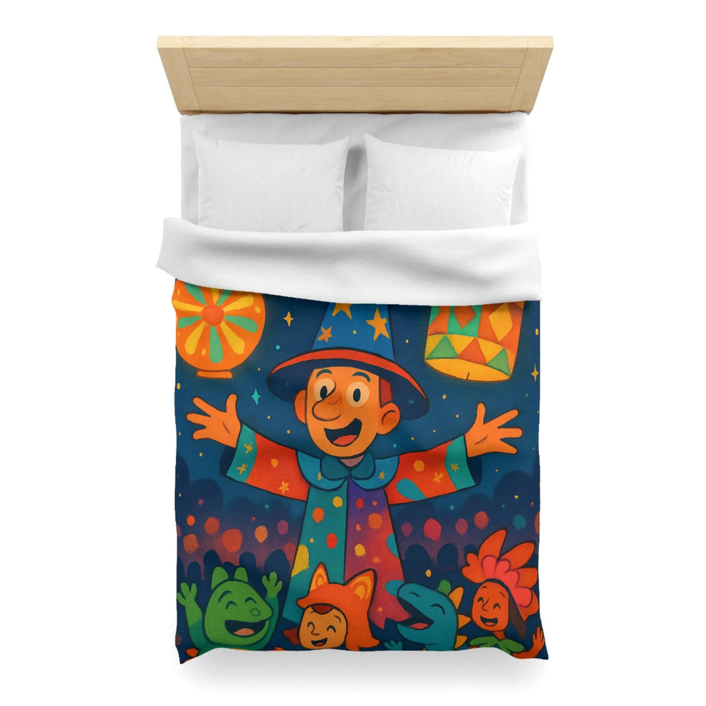 Housse de couette enfant au design magique de lanternes colorées et personnages joyeux