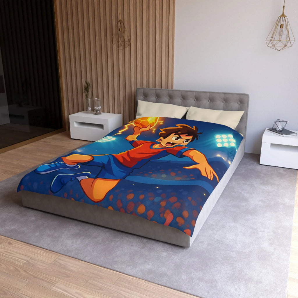 Housse de couette enfant illustrée de joueur de handball dynamique et énergétique