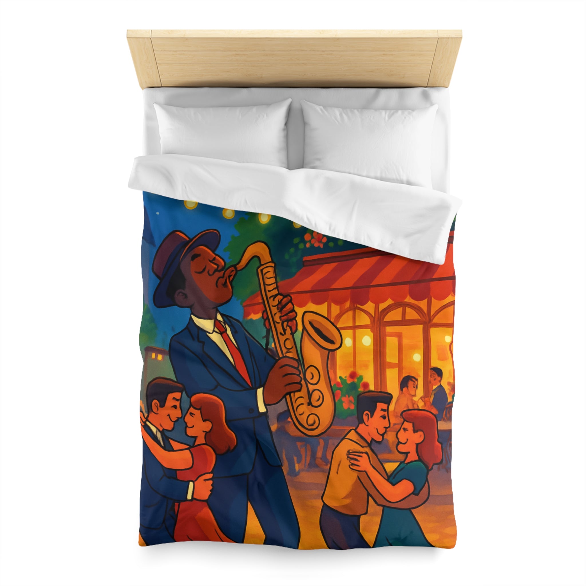 Housse de Couette Romantique Jazz Nuit avec Danseurs et Lumières Ambiance Parisienne