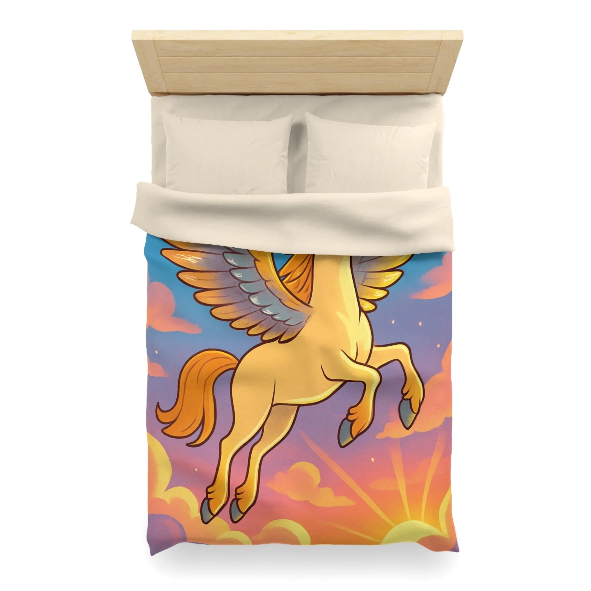 Housse de Couette Enfantin : Pégase Ailé Volant au Crépuscule dans le Ciel