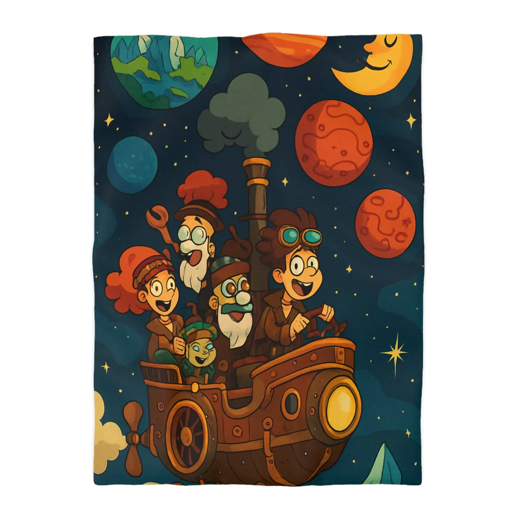 Housse de couette magique pour enfant avec voyage spatial et planètes souriantes colorées