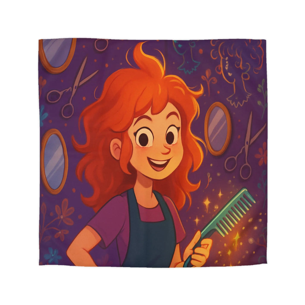 Housse de Couette Colorée avec Fille Rieuse et Ambiance Salon de Coiffure Magique