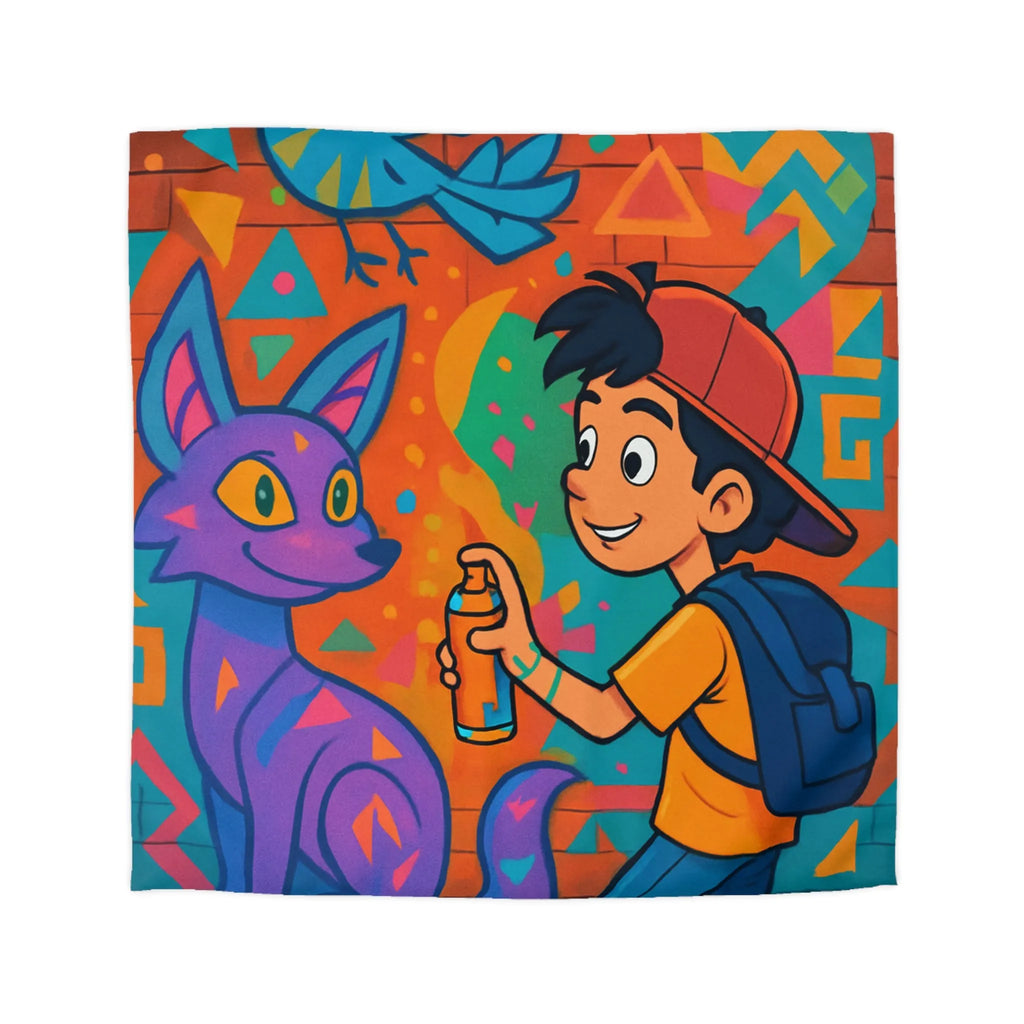 Housse de couette colorée pour enfant avec motifs graffiti et animaux urbains