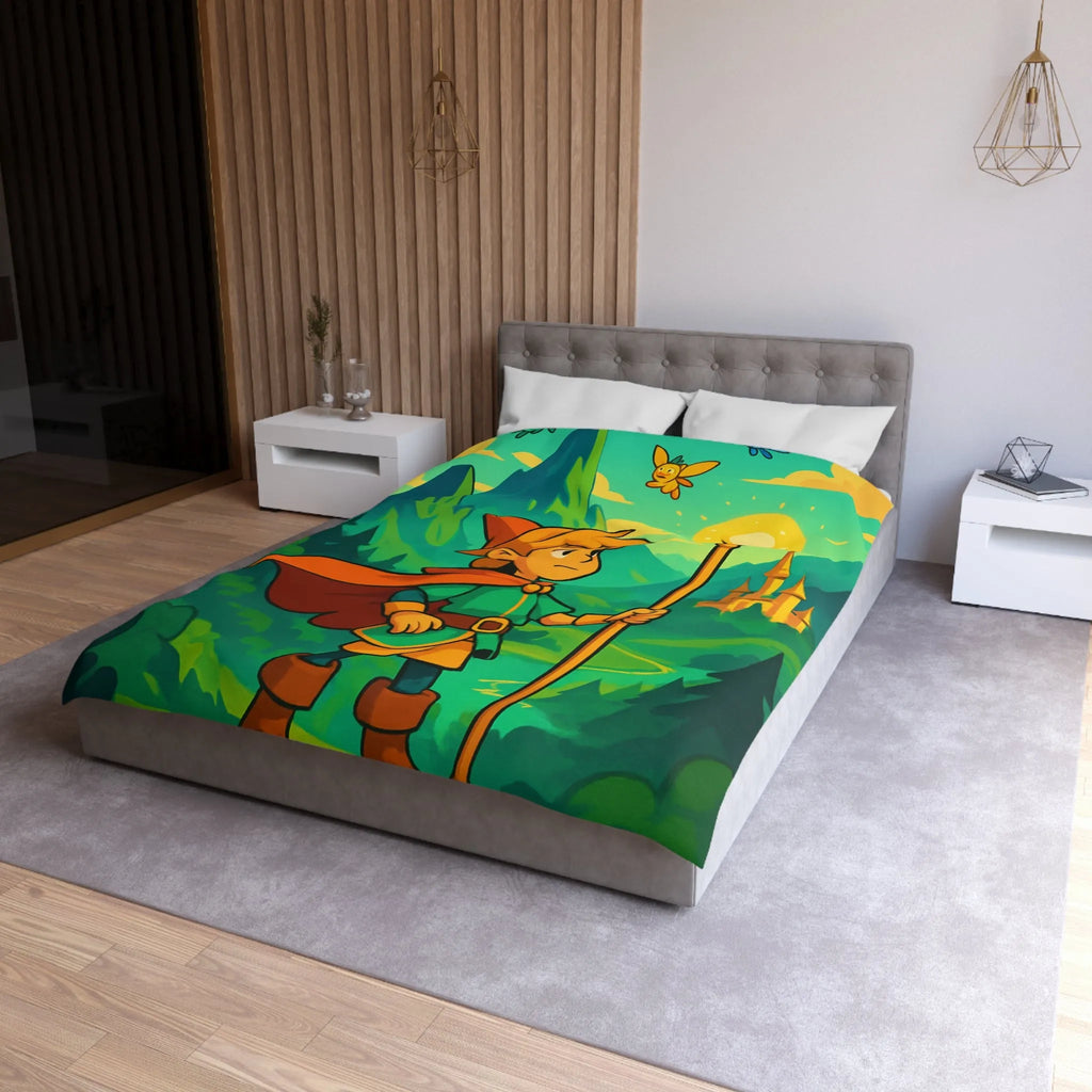 Housse de couette enfant avec illustration magique d'un explorateur et créatures mystiques