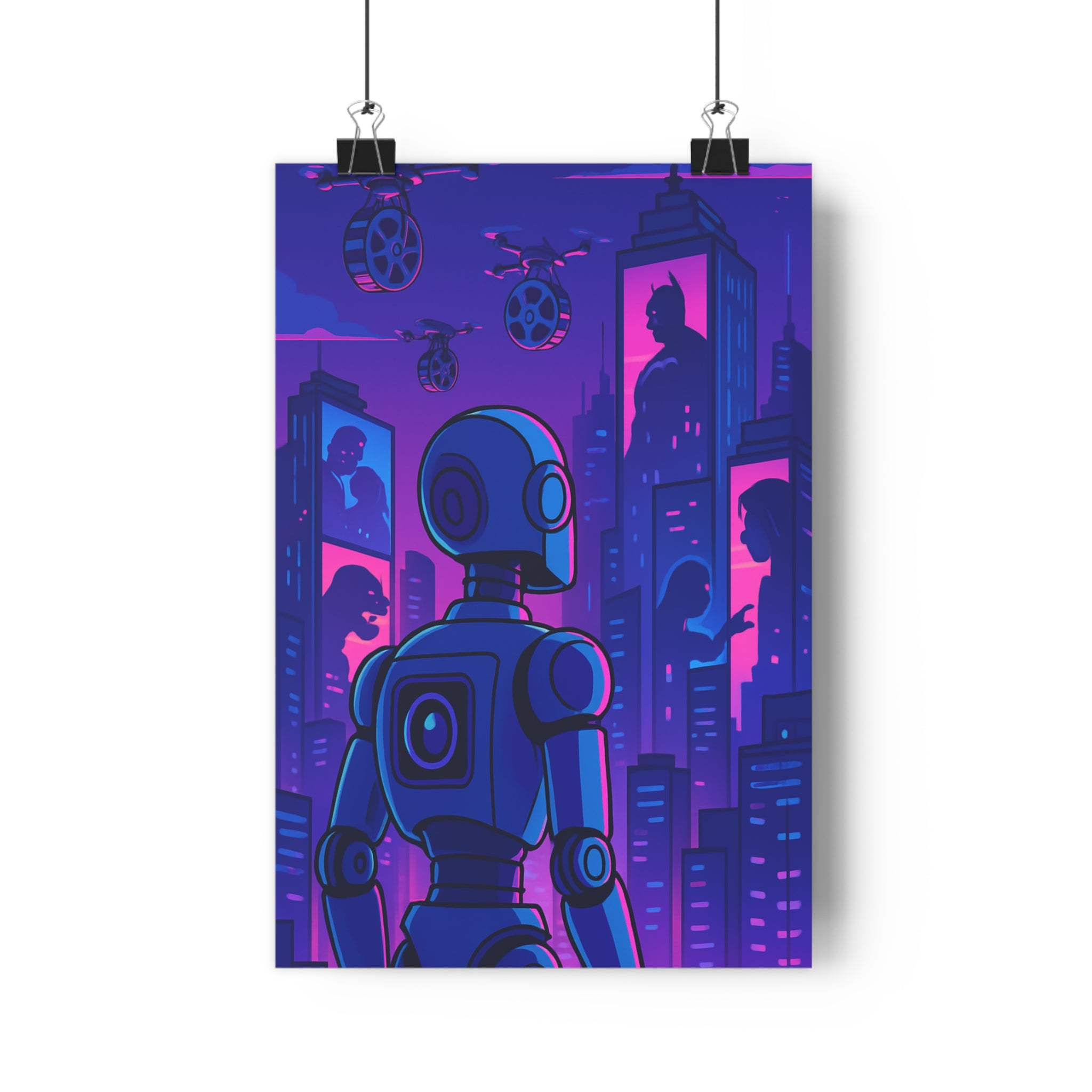 Poster décoratif futuriste néon rose bleu sciencefiction moderne salon chambre bureau design unique qualité