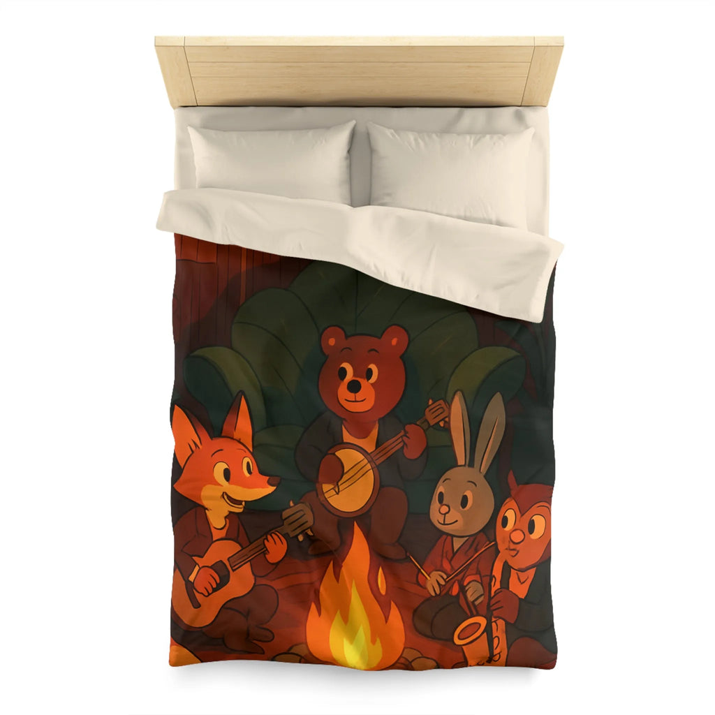 Housse de Couette Animaux Musiciens Autour Feu de Camp Ambiance Cosy pour Chambre Enfant