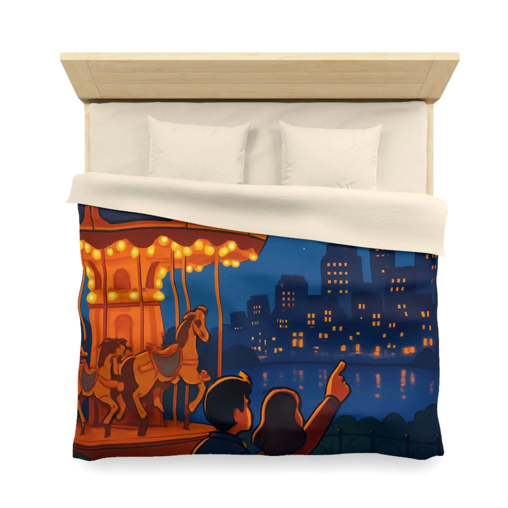 Housse de couette céleste avec carrousel lumineux et paysage urbain étoilé