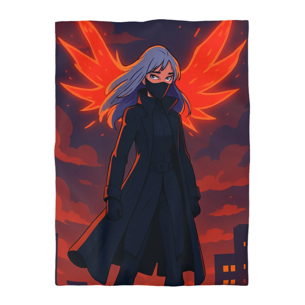 Housse de Couette Gothique avec Figure Angélique Ailée et Ville Enflammée Stylisée