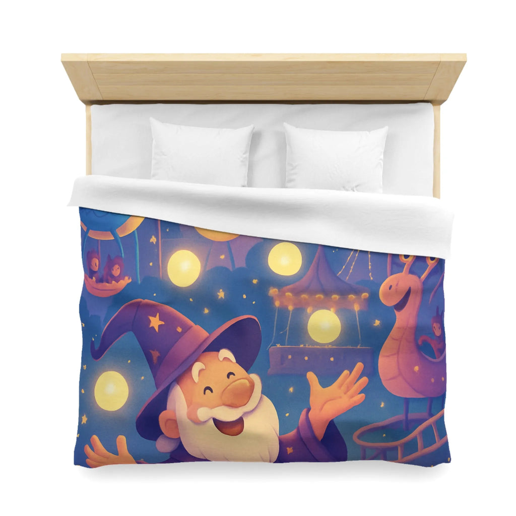 Housse de couette magique pour enfants avec magicien joyeux et parc d'attractions nocturne