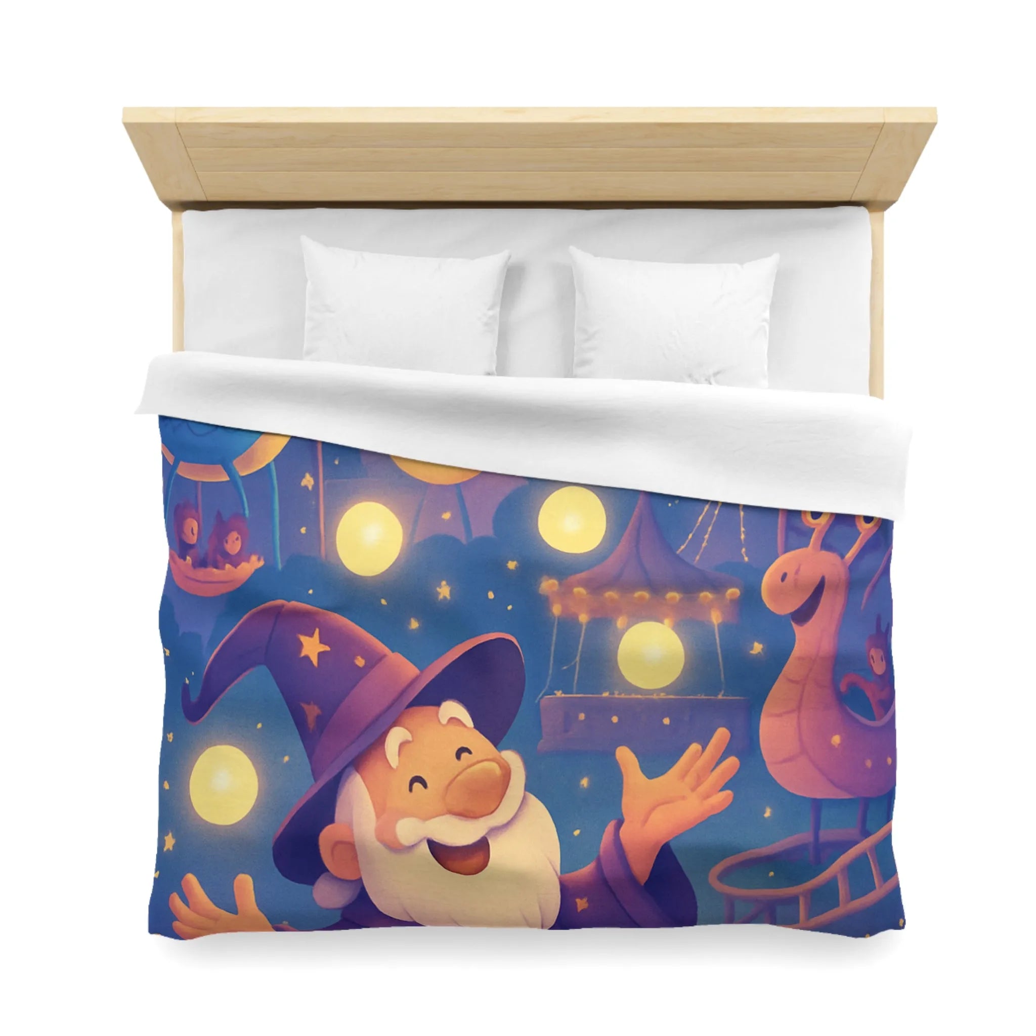 Housse de couette magique pour enfants avec magicien joyeux et parc d'attractions nocturne