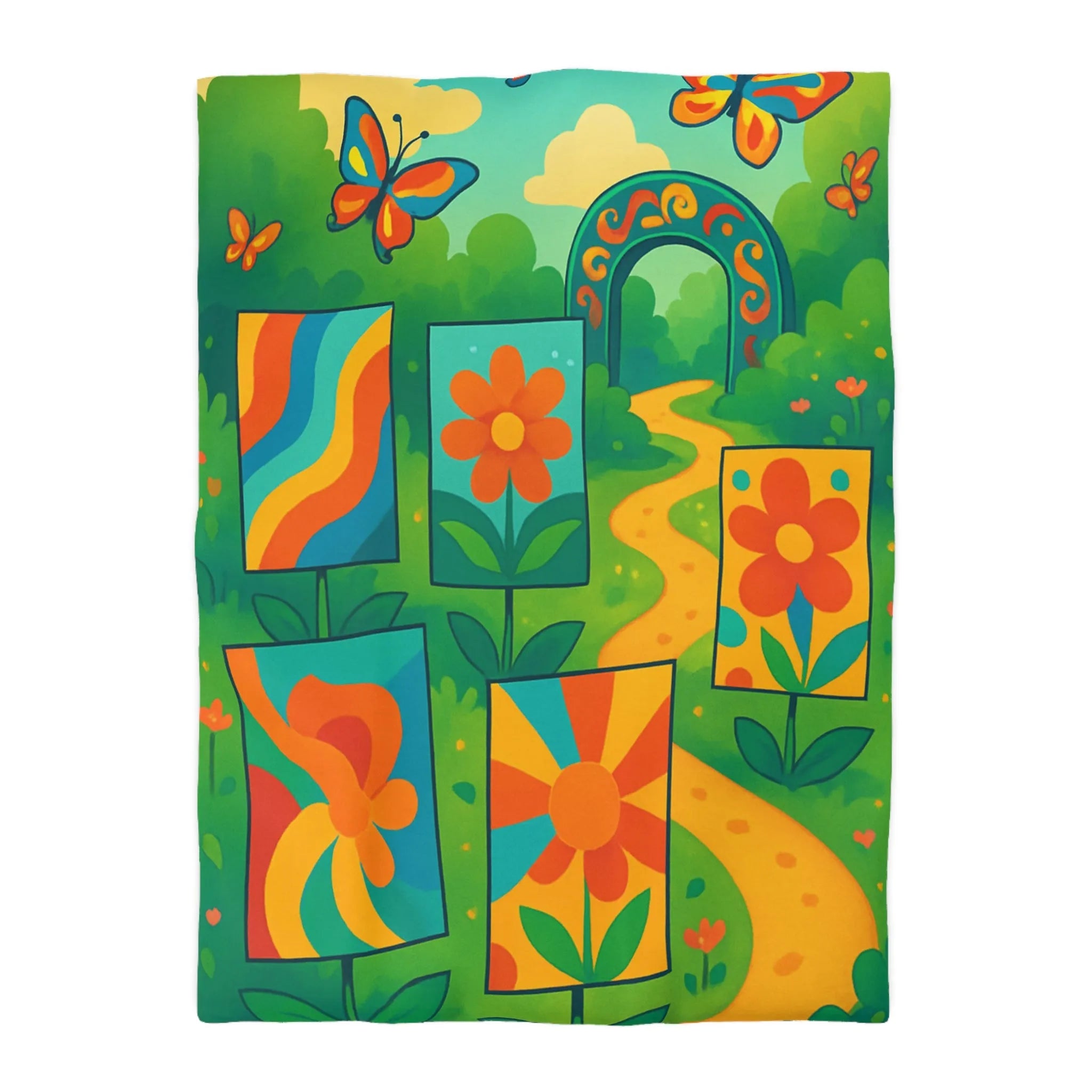 Housse de couette colorée avec fleurs et papillons pour chambre moderne et vivante