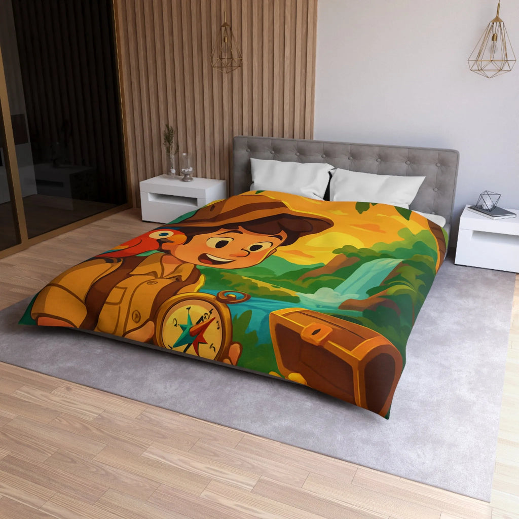 Housse de couette aventure tropicale avec trésor et perroquet pour enfant