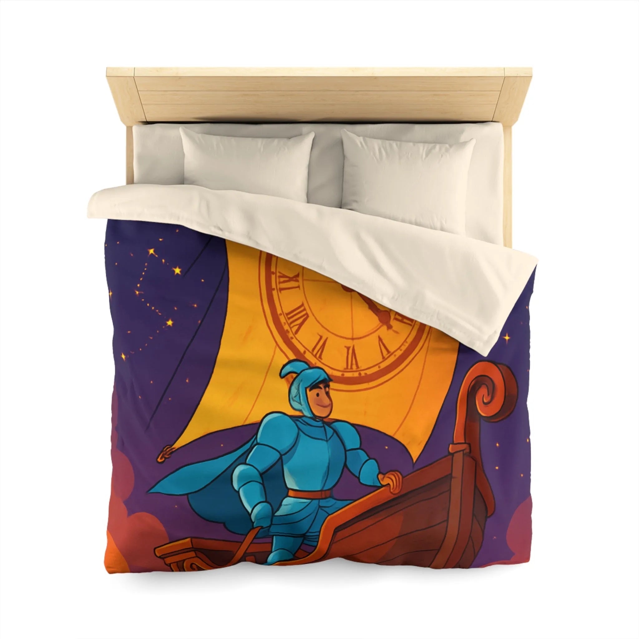 Housse de couette enfant rêveur : chevalier voyageant à travers le cosmos étoilé