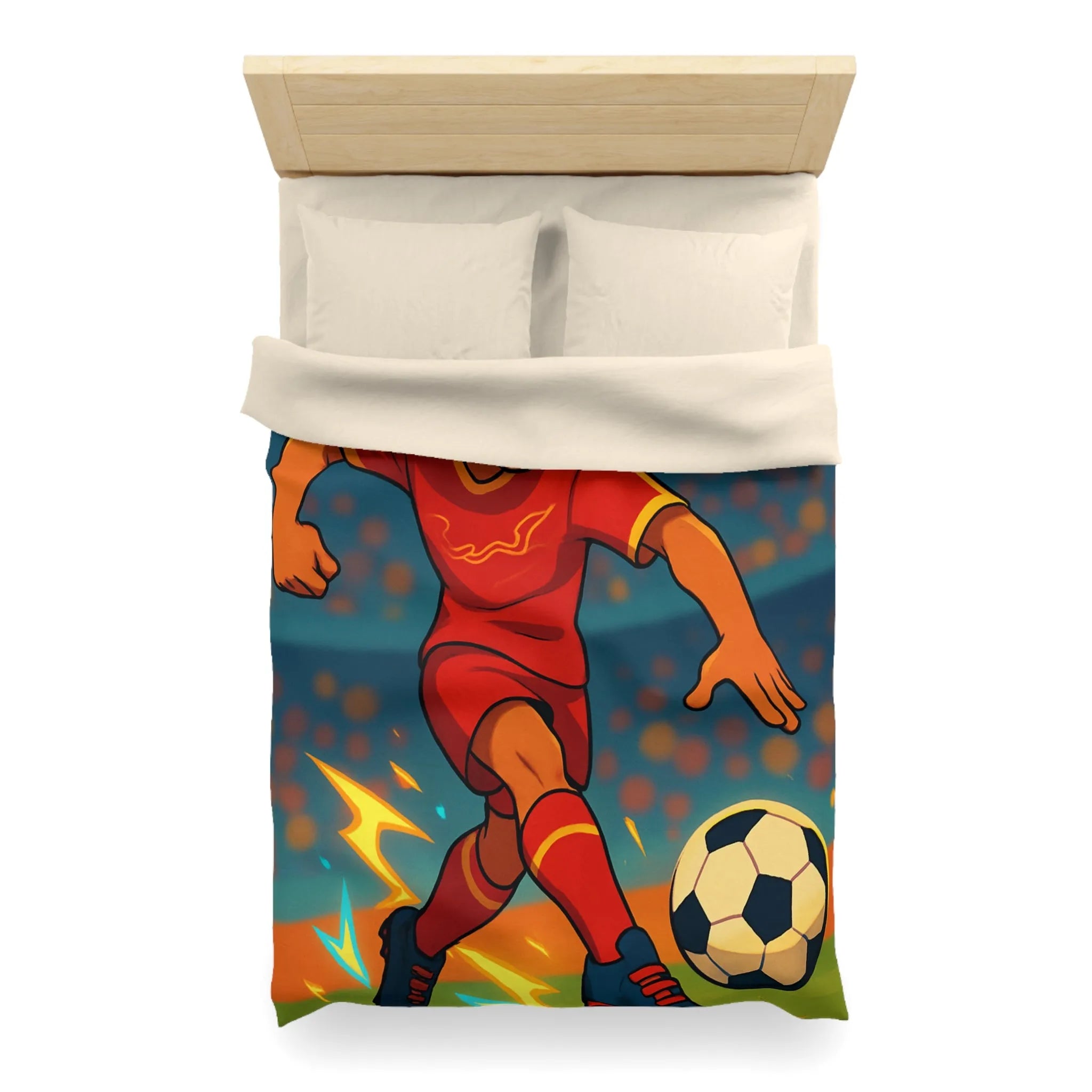 Housse de couette football enfant design joueur intense terrain animation colorée