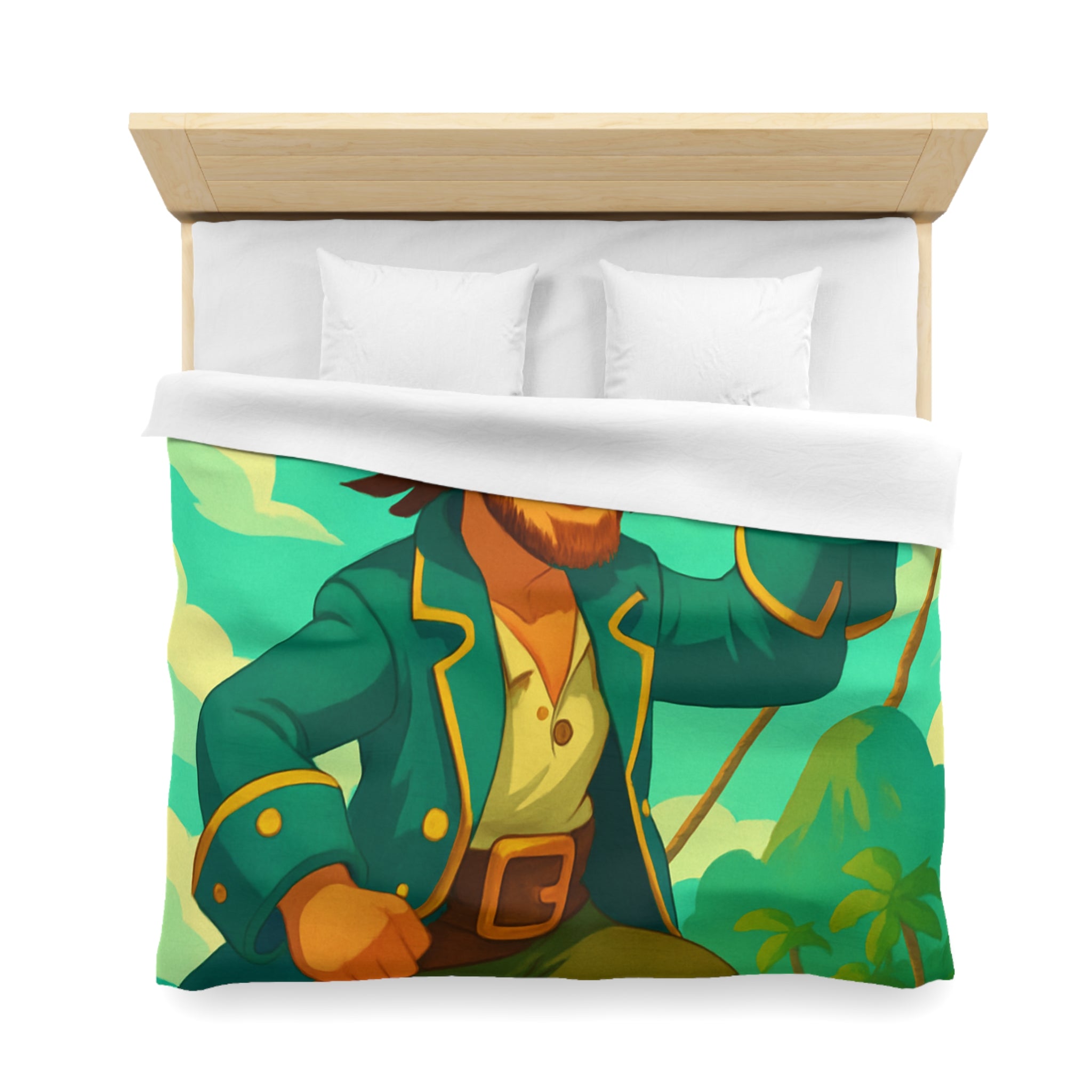 Housse de Couette Pirate Joyeux Naviguant sur Mer avec Longue-Vue Tropicale