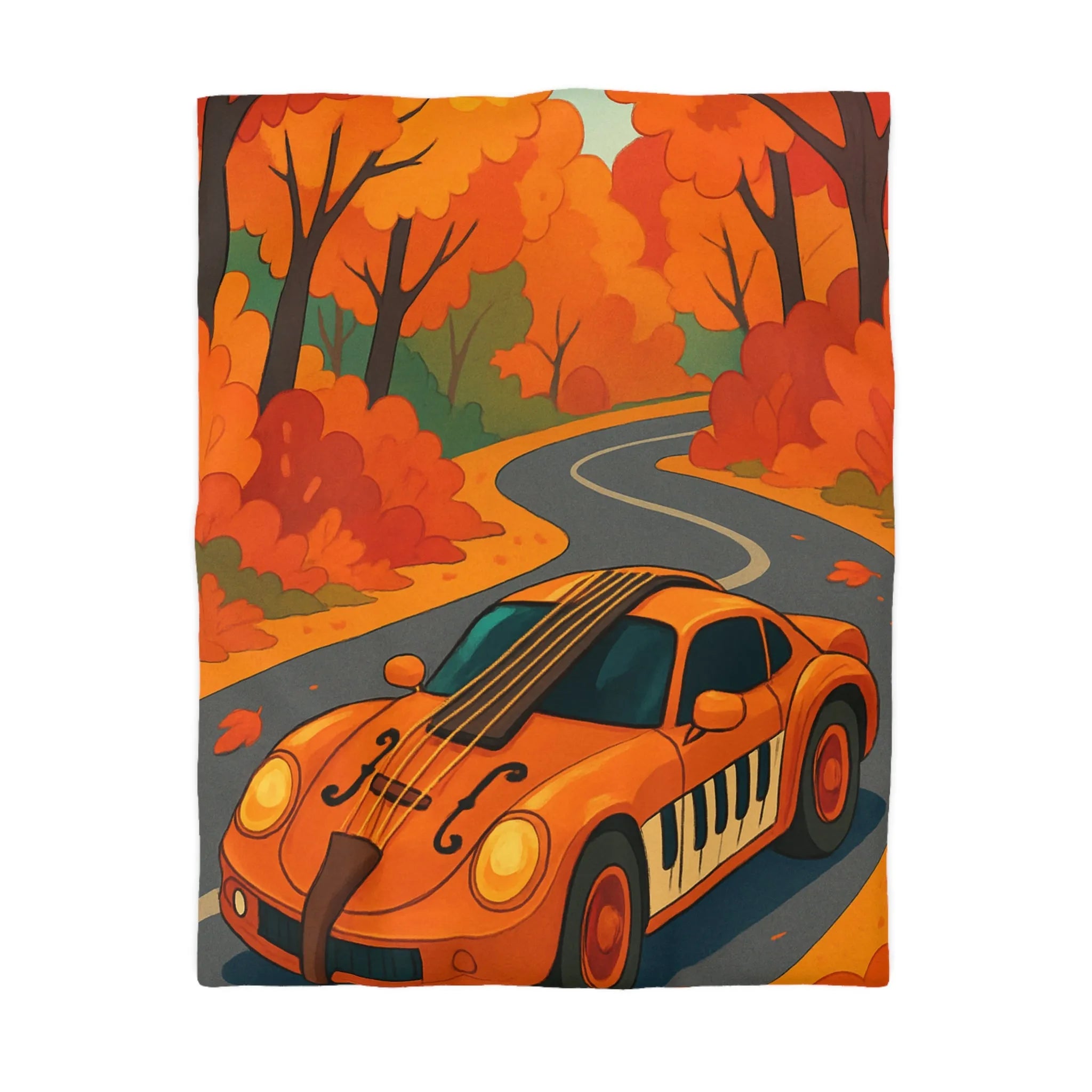 Housse de Couette Automne avec Voiture et Forêt aux Couleurs Vibrantes pour Chambre Chic