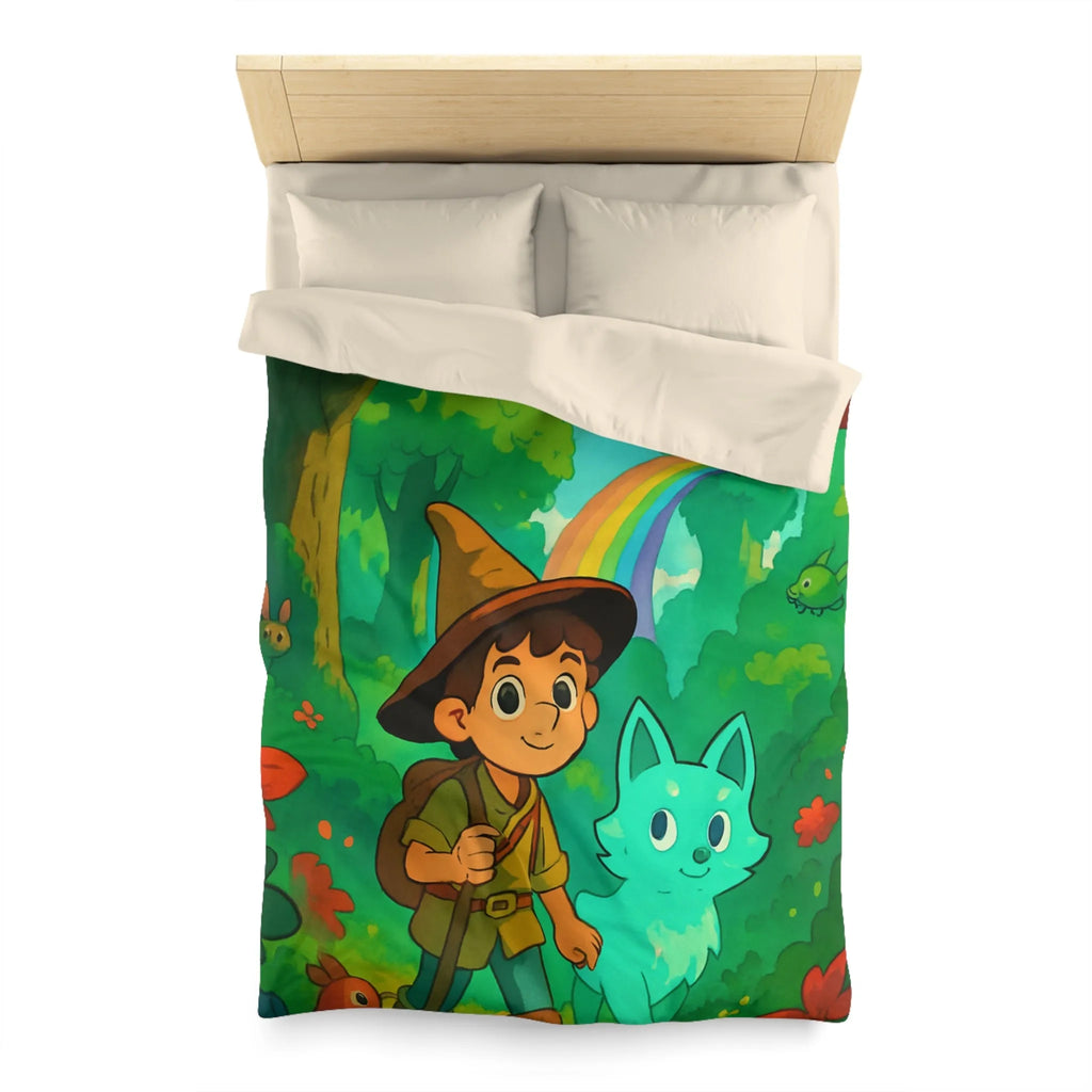 Housse de Couette Enfant avec Petit Sorcier et Animal Magique sous Arc-en-ciel