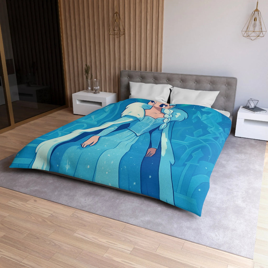 Éblouissante Housse de Couette Reine des Glaces Bleue avec Aurora Boréale et Château