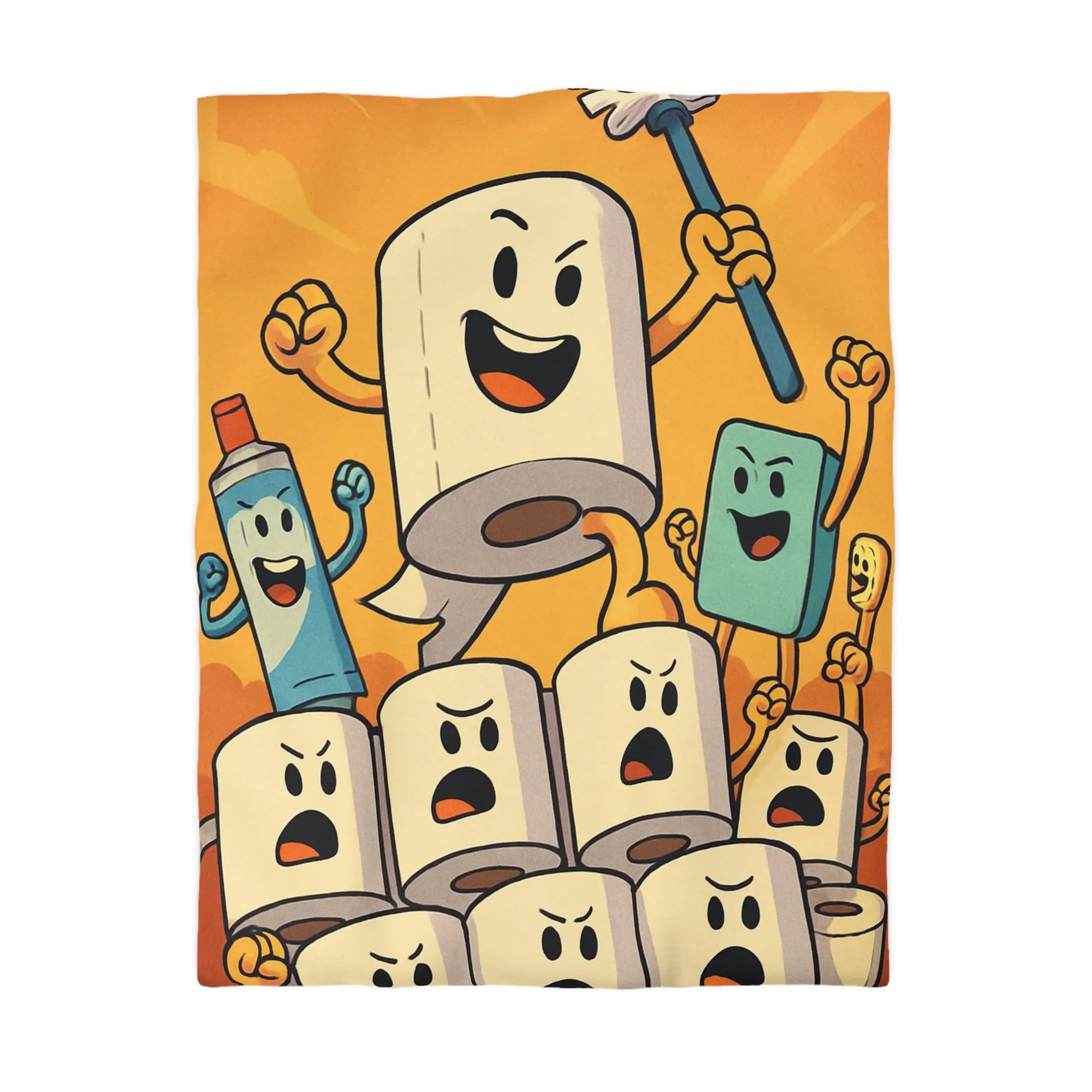 Housse de couette amusante avec rouleaux de papier toilette et pot de brosse animés