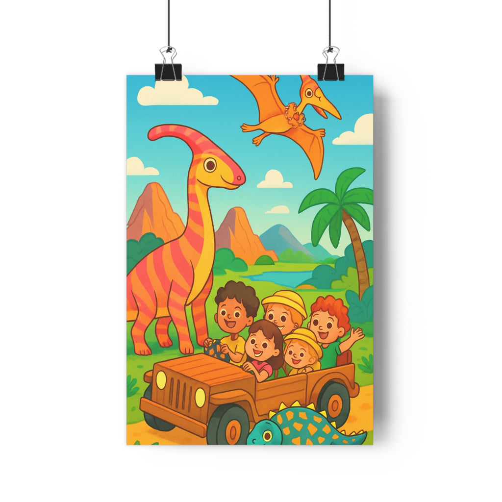 Poster décoratif joyeux enfant chambre aventure dinosaure cartoon animaux couleurs vives 30x46 moderne qualité