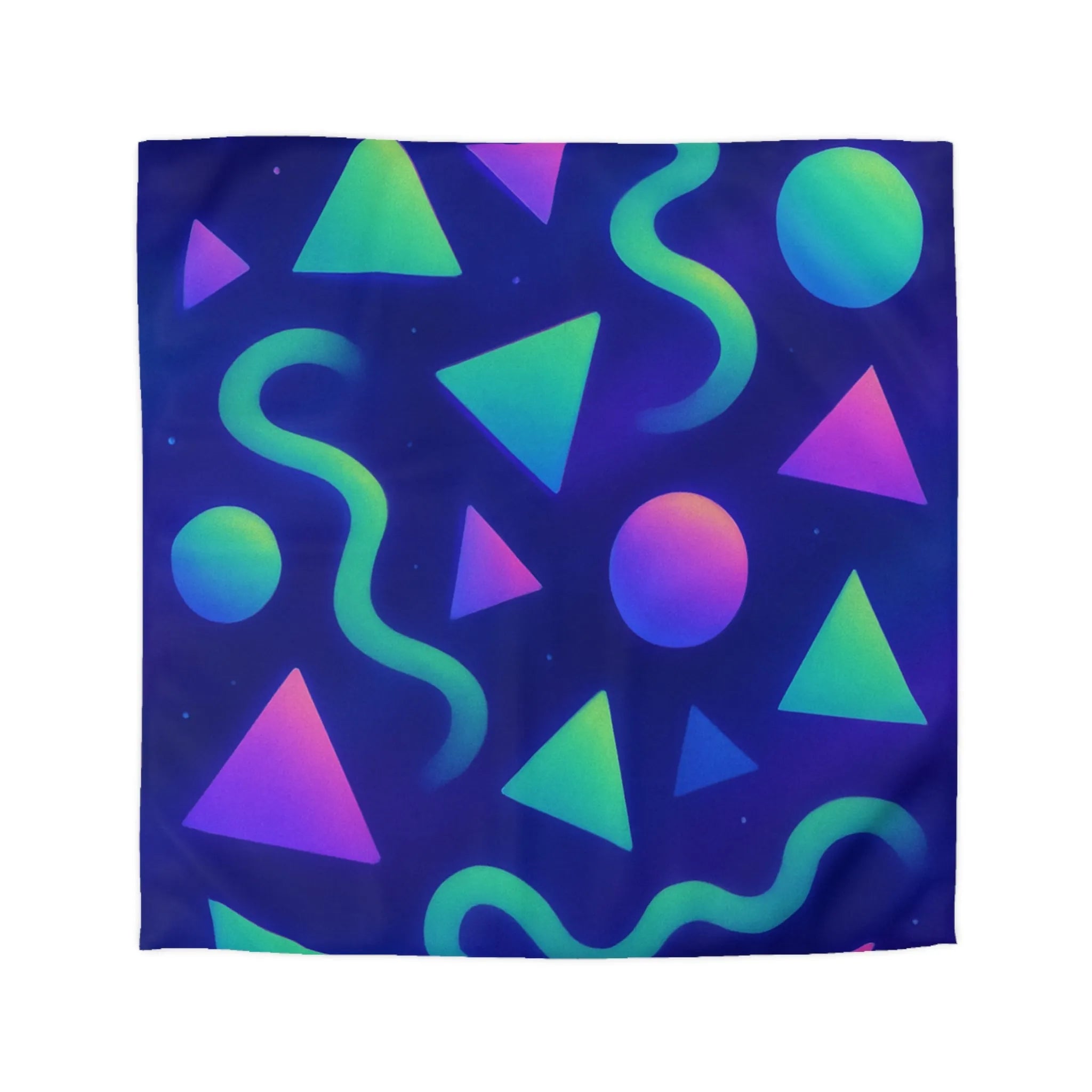 Housse de Couette Géométrique Néon Triangles Cercles Serpentins Design Psychédélique Bleu Violet