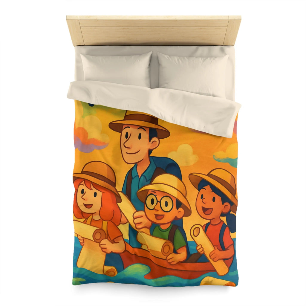 Housse de couette artistique avec aventure colorée en famille sur fond vibrantly ensoleillé