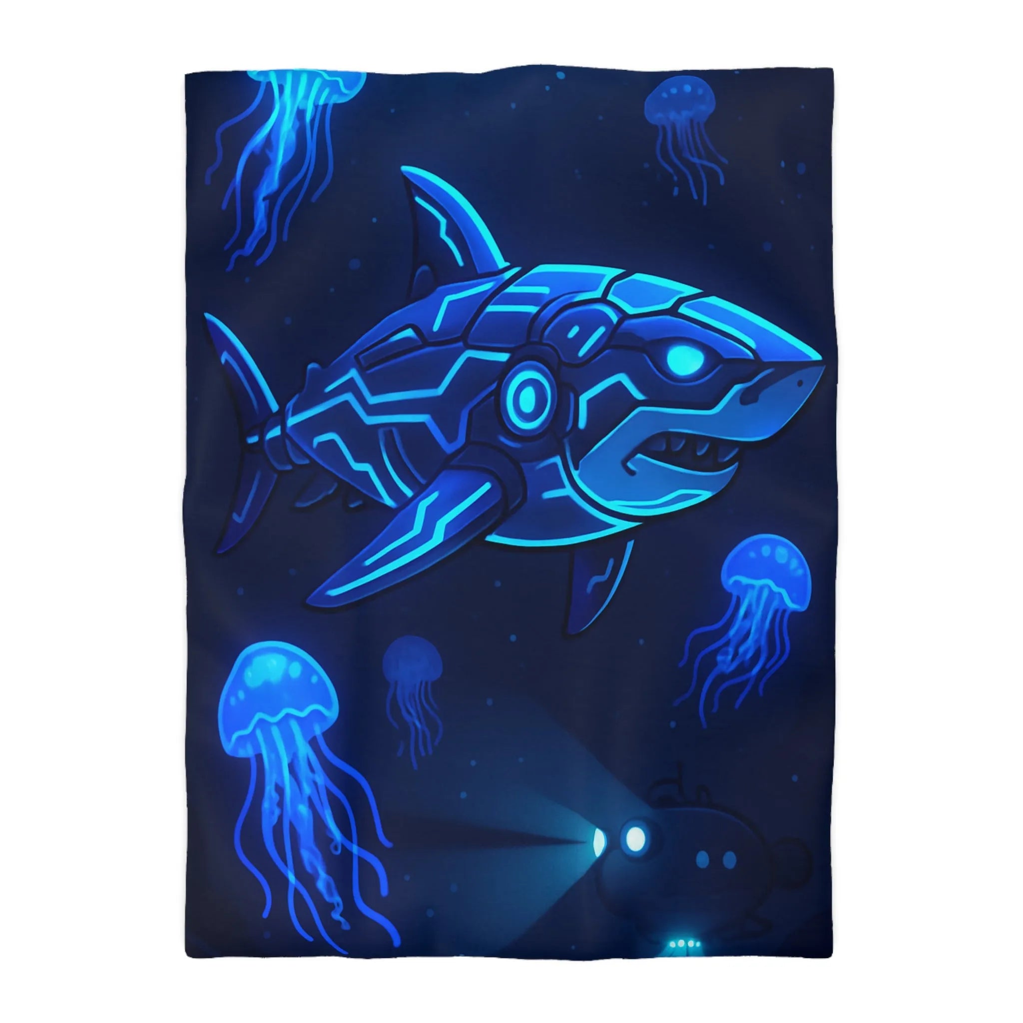 Housse de couette avec requin cybernétique et méduses lumineuses pour chambre moderne
